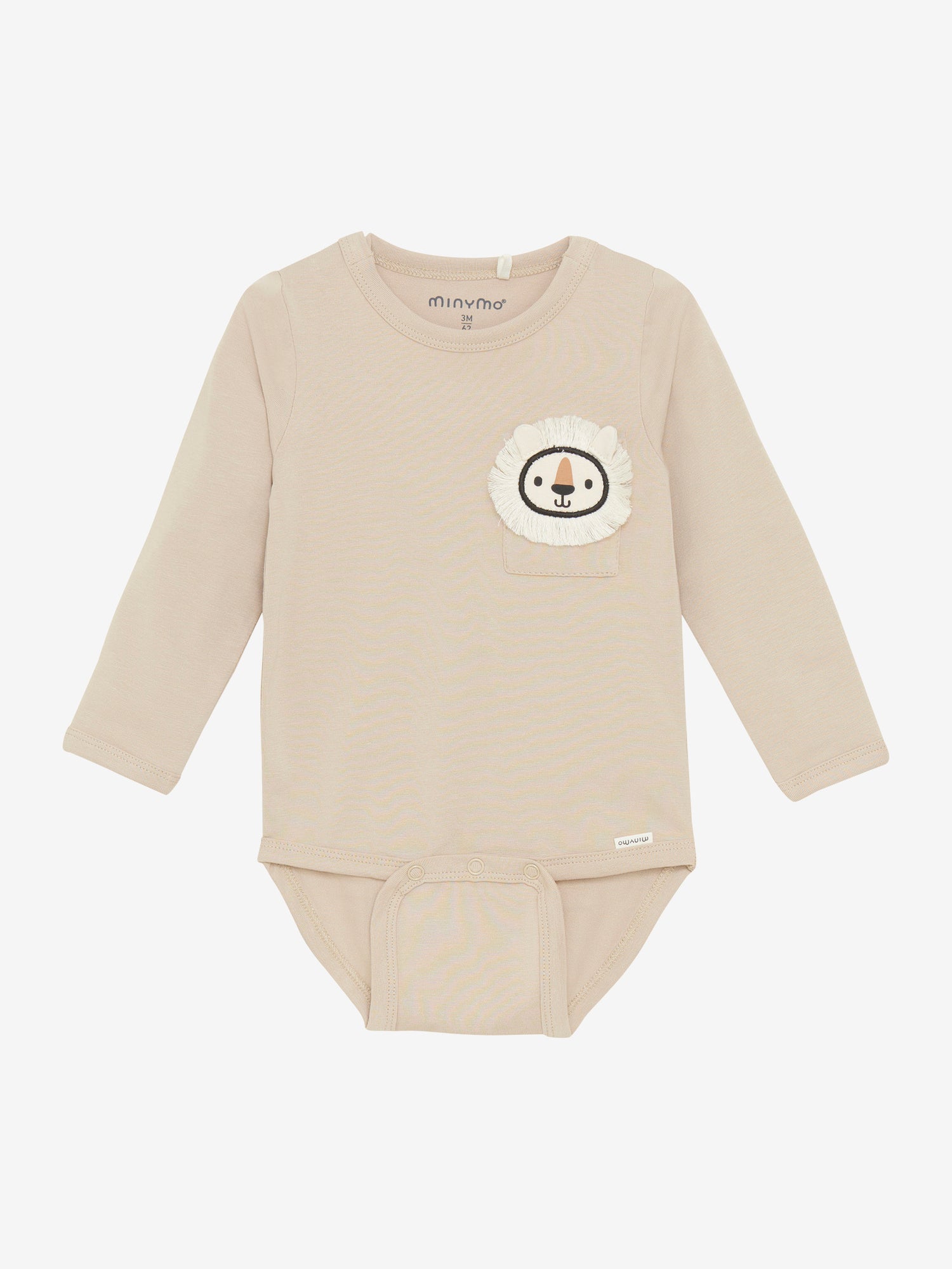 Beiger Langarm-Body von MINYMO, verziert mit einem dezenten Löwenmotiv für einen subtilen Akzent.