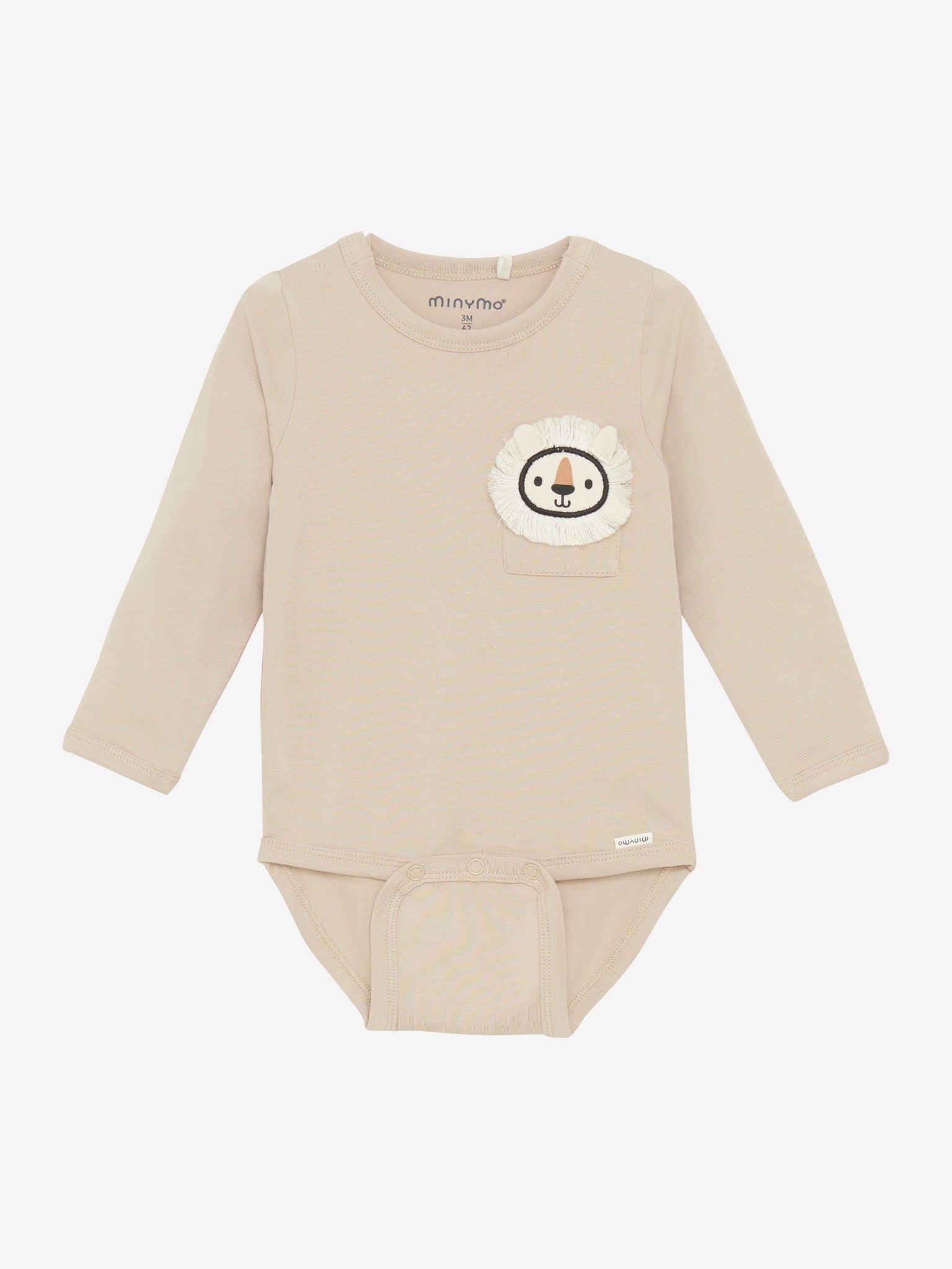 Beiger Langarm-Body von MINYMO, verziert mit einem dezenten Löwenmotiv für einen subtilen Akzent.