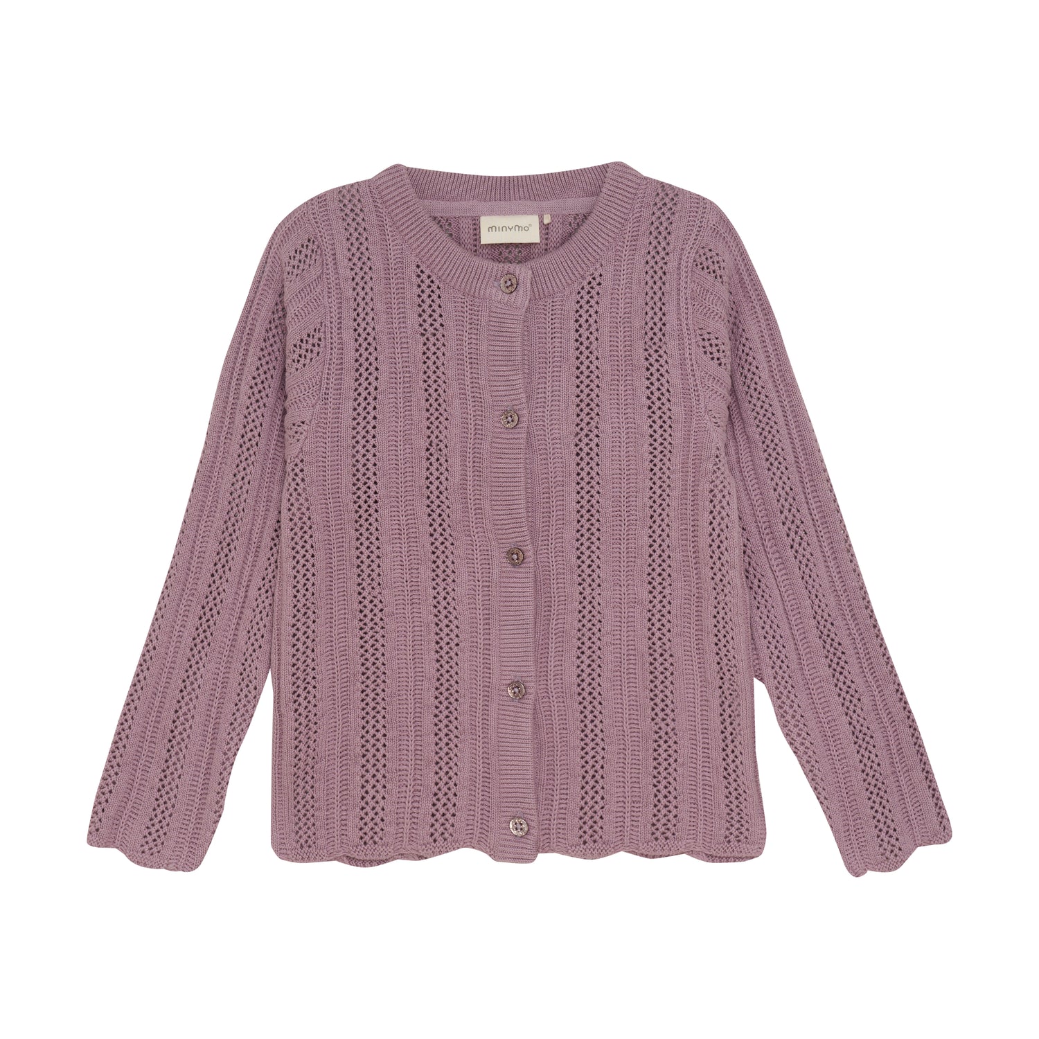 Dieser lila Cardigan von MINYMO überzeugt durch sein weiches Strickmaterial und sorgt für angenehmen Tragekomfort bei jedem Anlass.