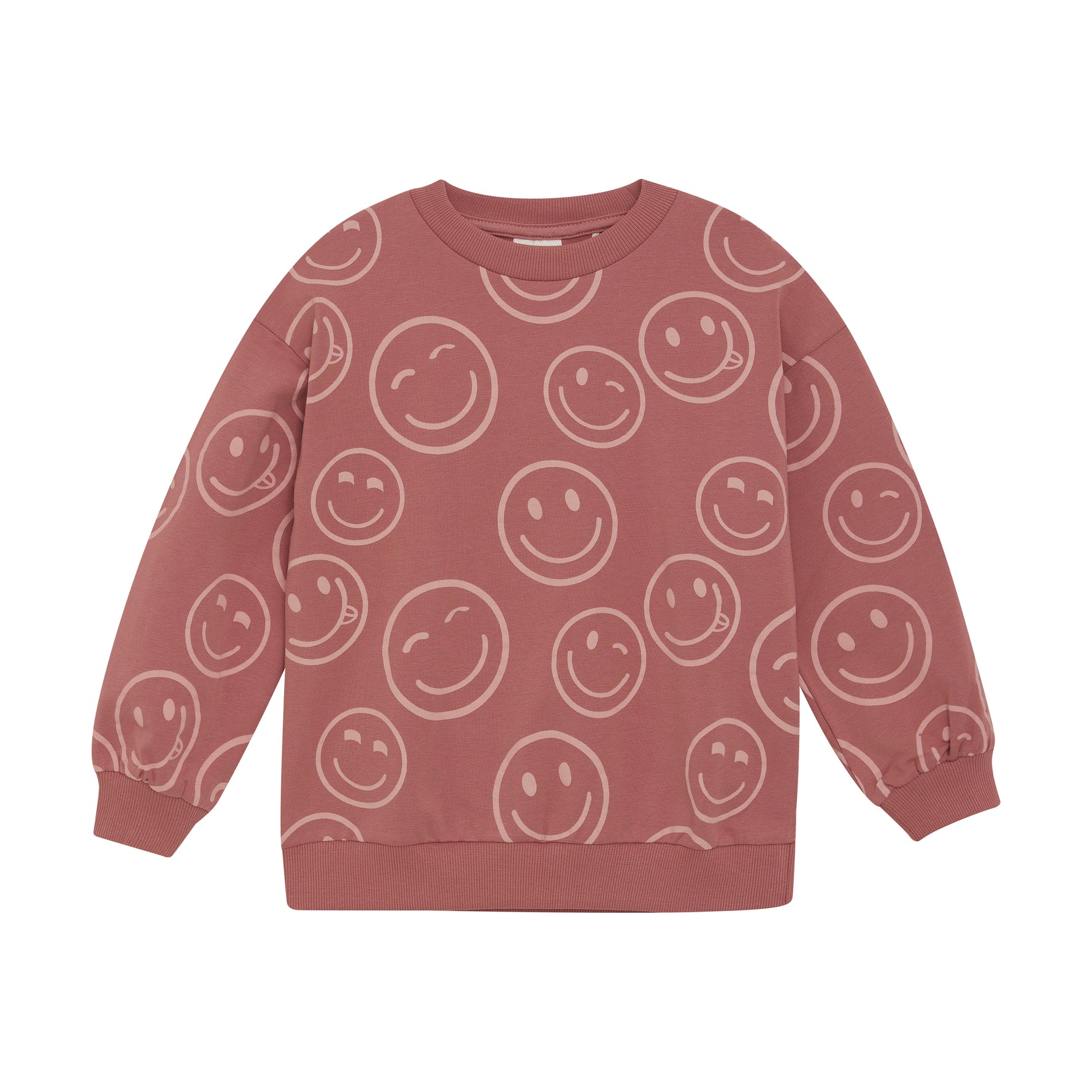 Dieses rosa Sweatshirt von MINYMO ist mit fröhlichen Smileys verziert und sorgt für gute Laune.
