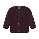 Ein eleganter Knit Cardigan in dunkellila von Minymo, gefertigt aus 100% Baumwolle für höchsten Tragekomfort und Langlebigkeit.