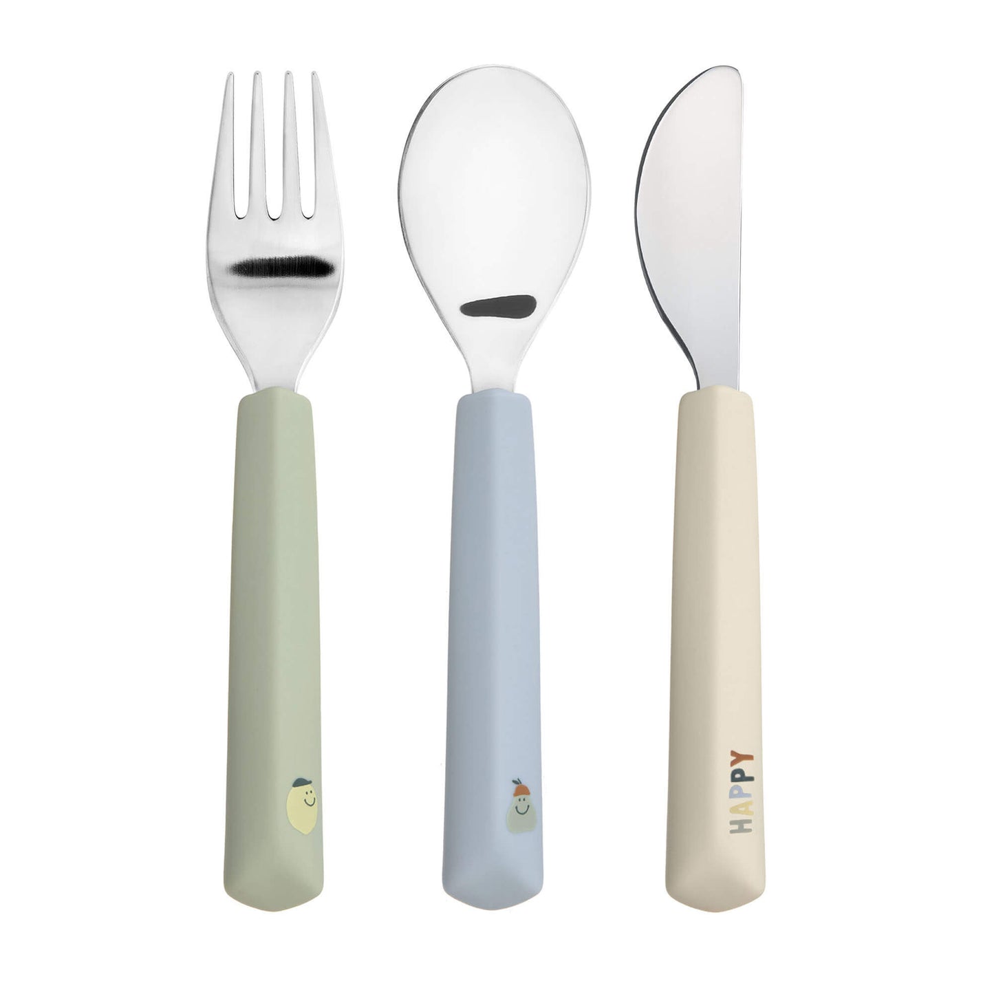 Beschreibung
Mit dem 3-teiligen BPA-freien Kinderbesteck aus Edelstahl und den ergonomisch geformten Silikongriffen im Happy Fruits Lemon Design gelingt den Kleinsten das selbstständige Essen noch besser. Das Besteck ist spülmaschinengeeignet. Geeignet ab 12 Monaten.