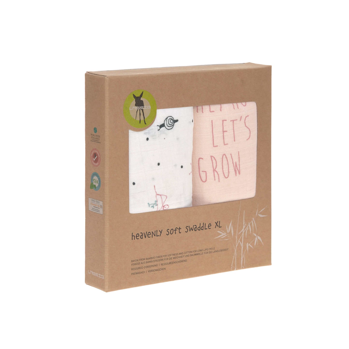 Das 120 x 120 cm Mulltuch Garden Explorer Snail von Lässig ist aus vorgewaschener, atmungsaktiver, pflegeleichter Viskose und Baumwolle. Im 2er Vorteilspack sind die Heavenly Soft Swaddle XL ideal als Spucktuch oder Mullwindel.