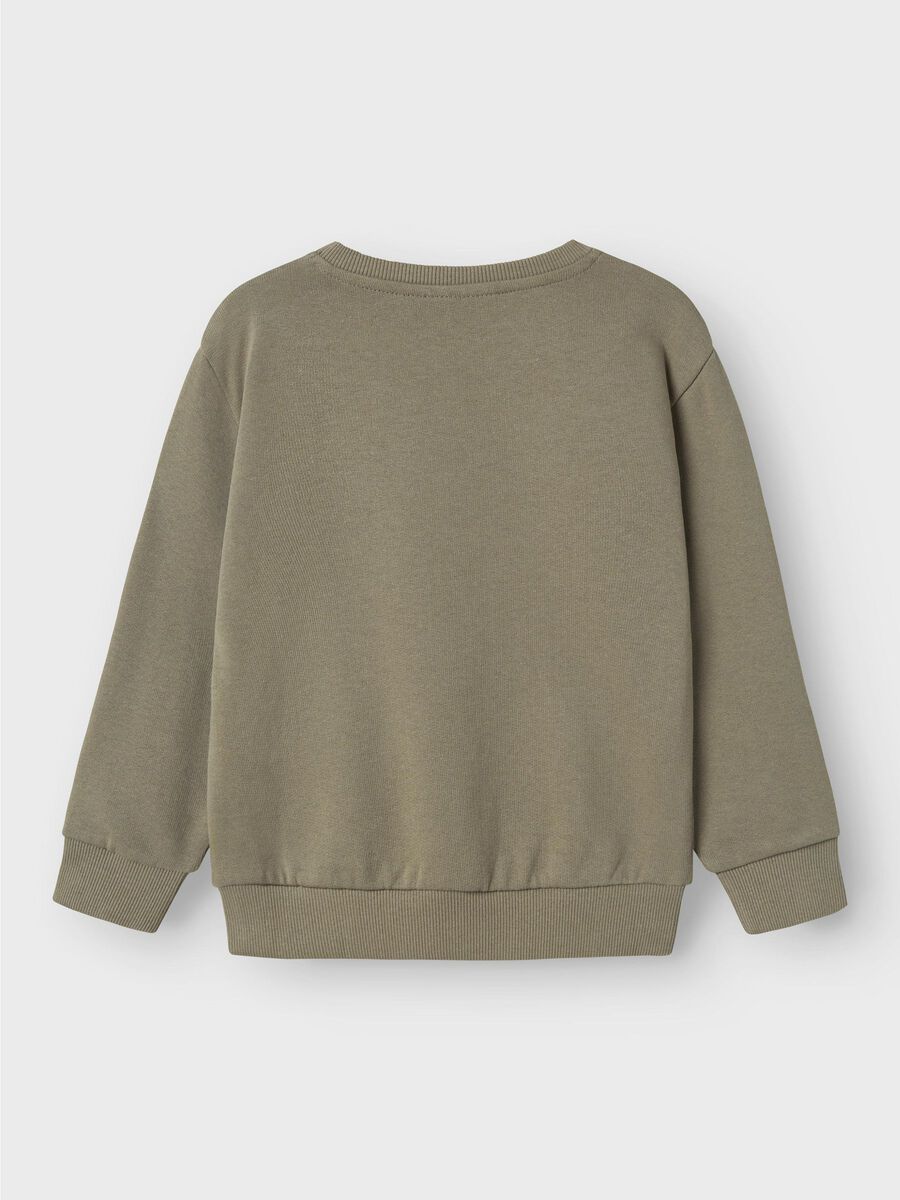 Dieses Sweatshirt aus ungebürstetem Sweatstoff bietet dank glatter Oberfläche und weichen Innenschlaufen hohen Tragekomfort. Mit Rundhalsausschnitt, langen Ärmeln und gerippten Bündchen ist es ein bequemer und moderner Alltagsbegleiter für Kinder.