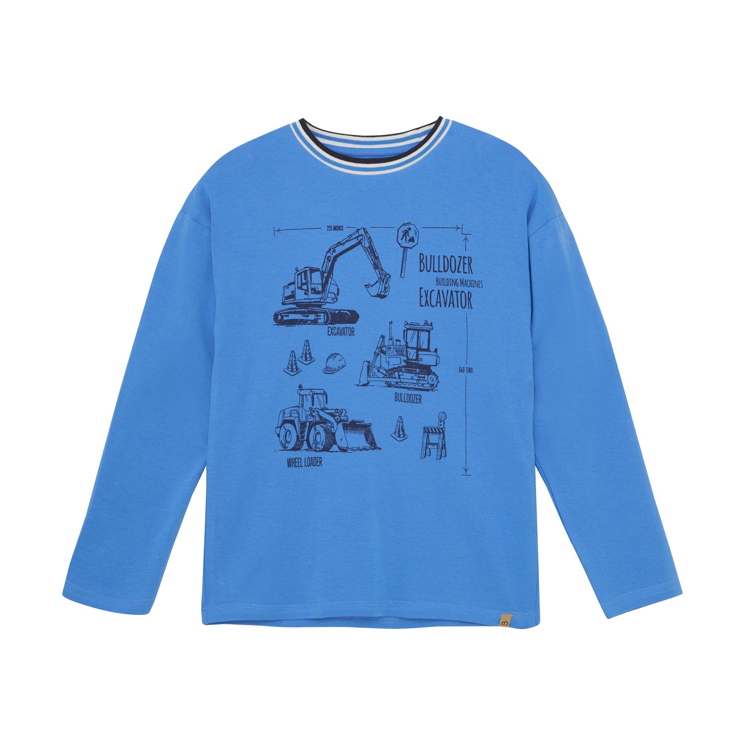 Fröhliches blaues T-Shirt von MINYMO, verziert mit charmanten Bau-Motiven für einen verspielten Look.