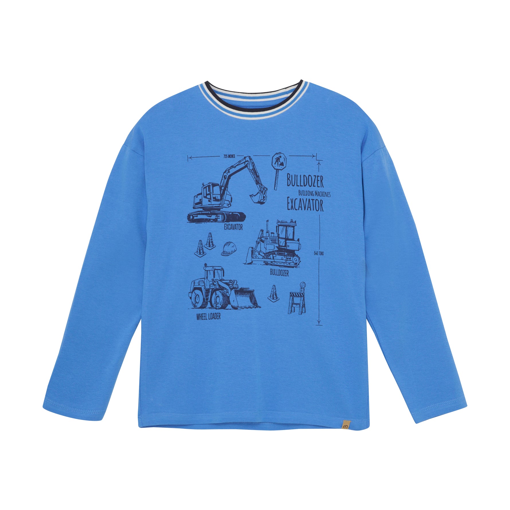 Fröhliches blaues T-Shirt von MINYMO, verziert mit charmanten Bau-Motiven für einen verspielten Look.