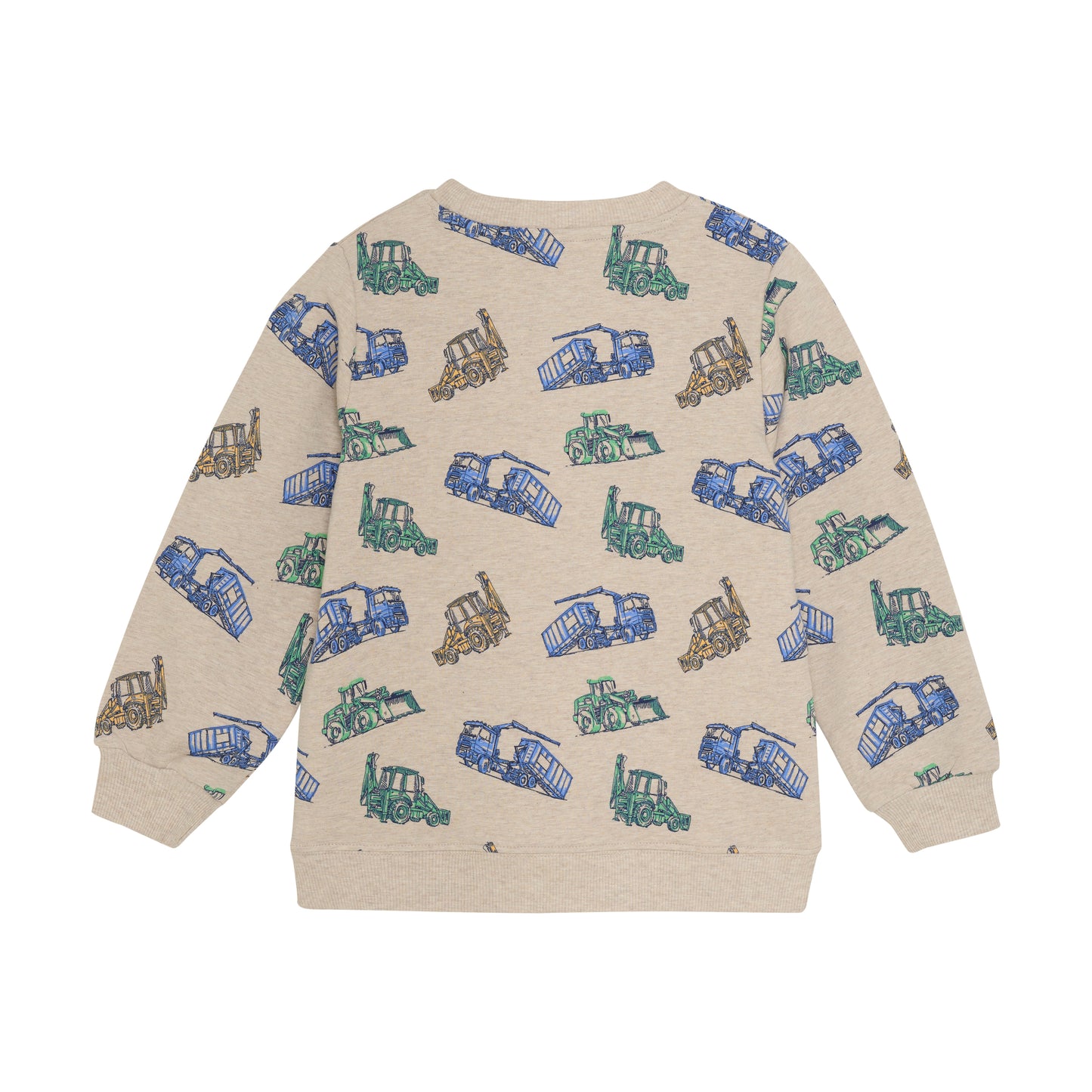 Das beige Sweatshirt von MINYMO zeigt fröhliche Baumaschinen und sorgt für einen verspielten Look mit viel Komfort.