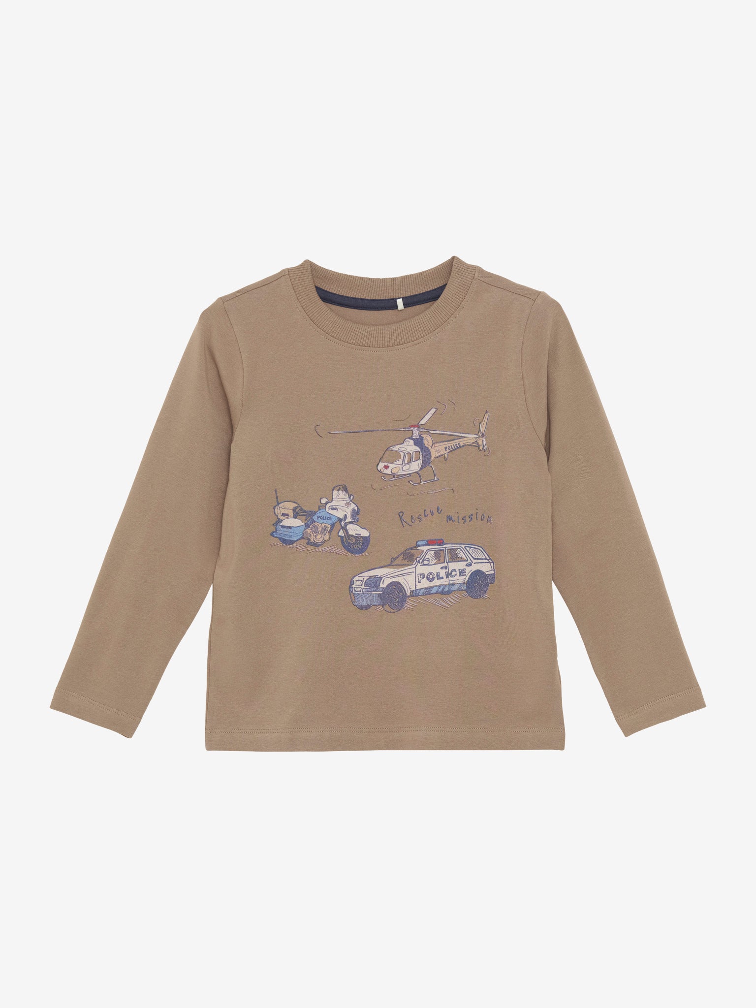 Dieses braune Langarmshirt von MINYMO besticht durch coole Fahrzeugmotive und sorgt für einen stylischen Auftritt.