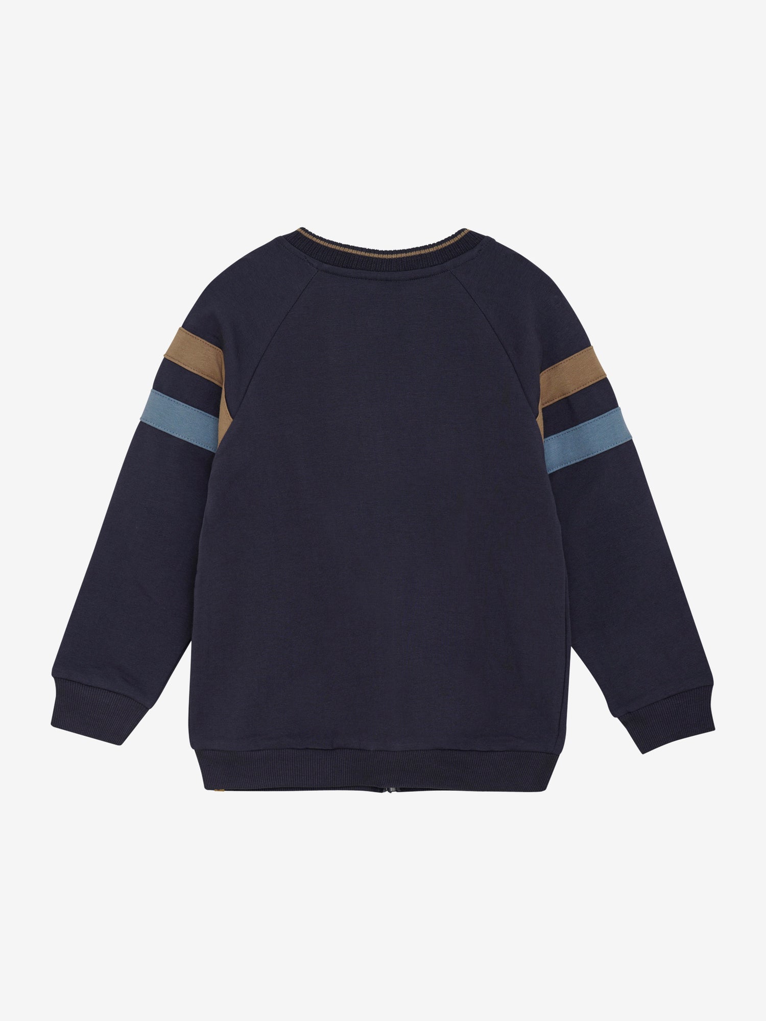 Dieser dunkelblaue Cardigan von MINYMO besticht durch zwei markante Streifen auf den Ärmeln und verleiht jedem Outfit eine sportlich-elegante Note.