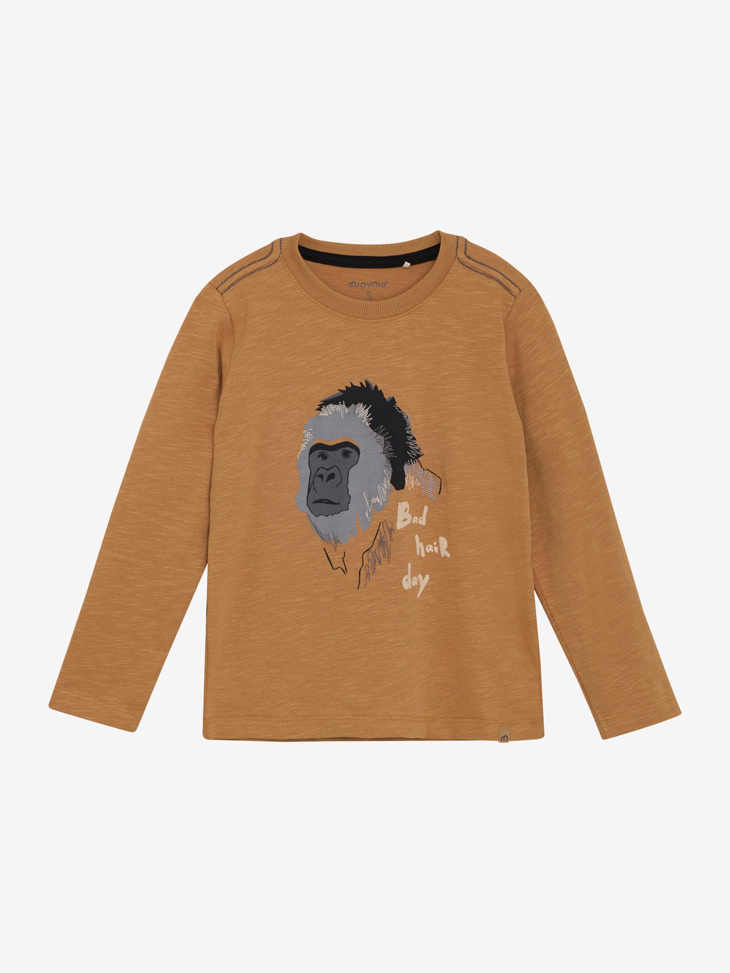 Dieses langärmlige Shirt in Orange-Braun von MINYMO besticht durch seinen auffälligen Gorilla-Print und sorgt für einen einzigartigen Look.