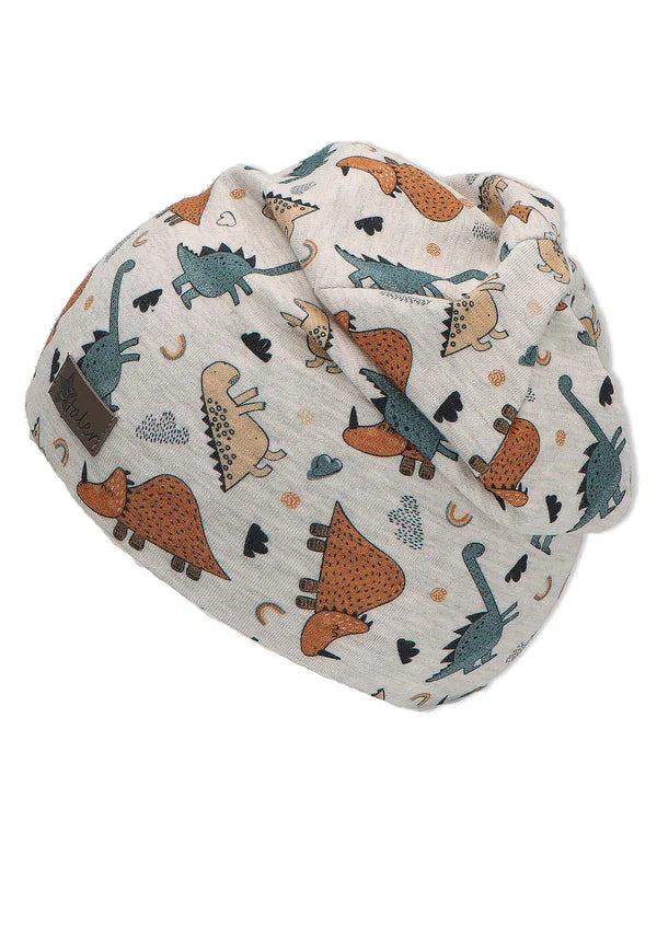Slouch-Beanie aus weichem Singlejersey mit coolem Dino-Motiv – stylisch und bequem für jeden Tag.