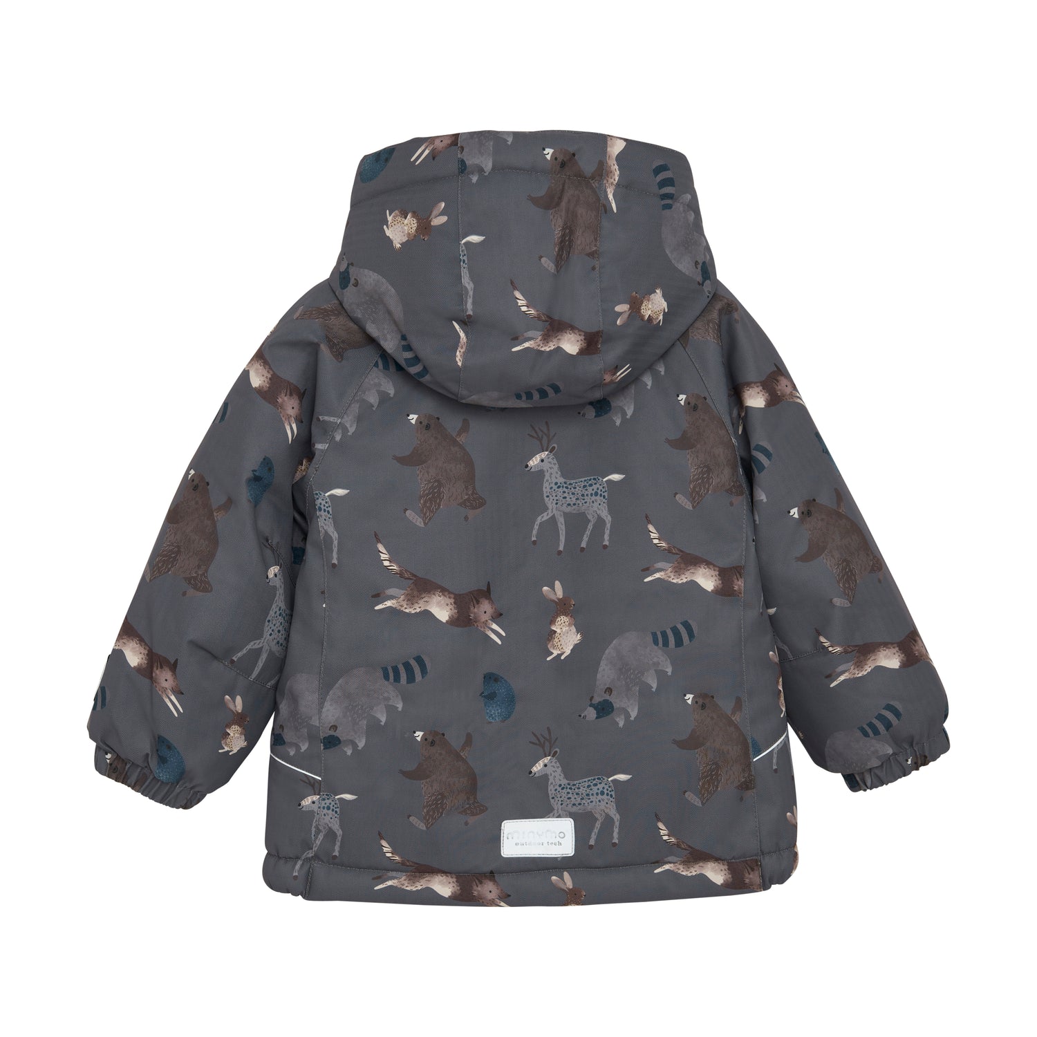 Diese Schneejacke von MINYMO besticht durch ihren durchgehenden Waldtier-Print und bietet optimalen Schutz bei kaltem Wetter.