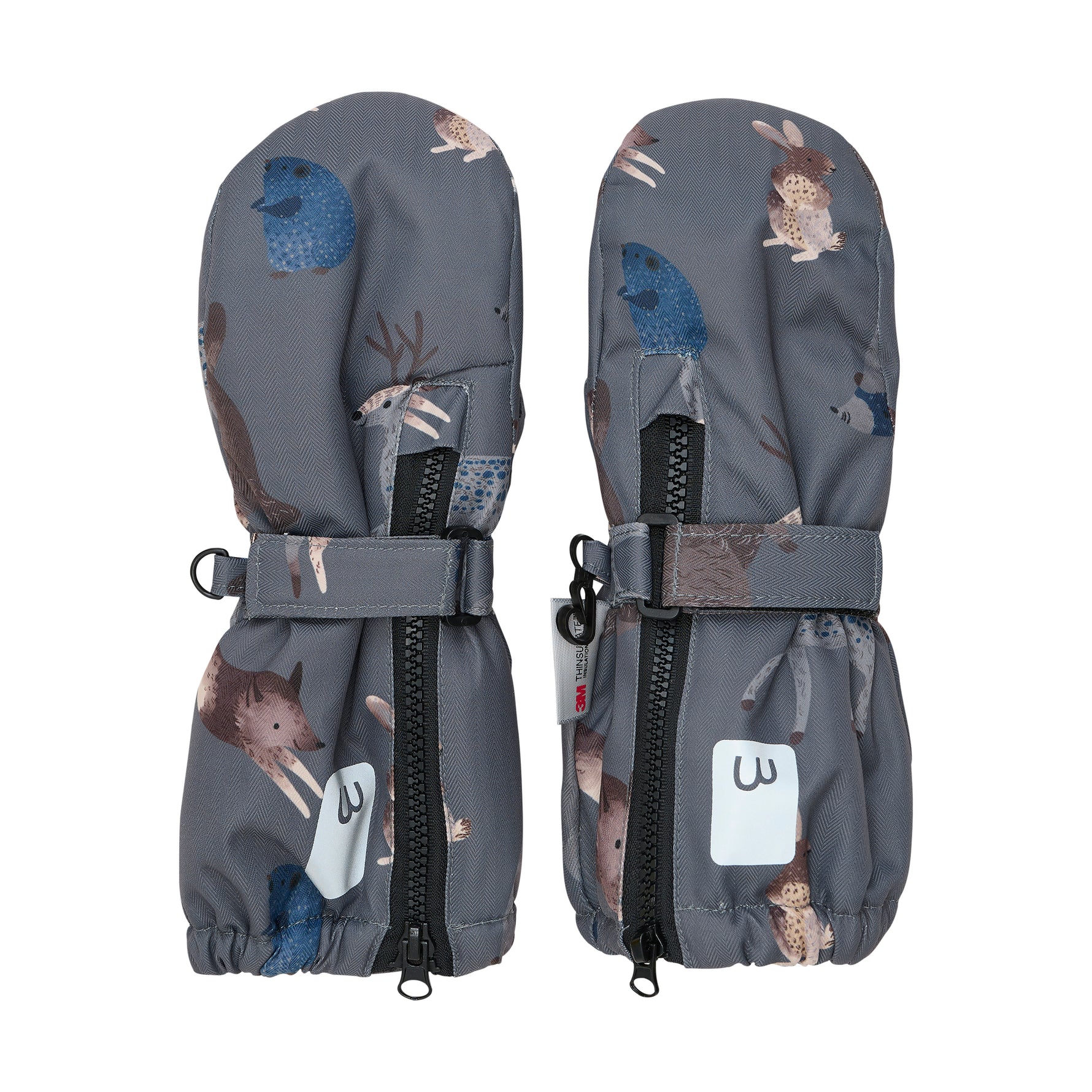 Minymo Waldtier Fäustlinge halten Kinderhände warm und trocken. Sie sind atmungsaktiv, wind- und wasserdicht und schließen sicher mit Reiß- und Klettverschluss.