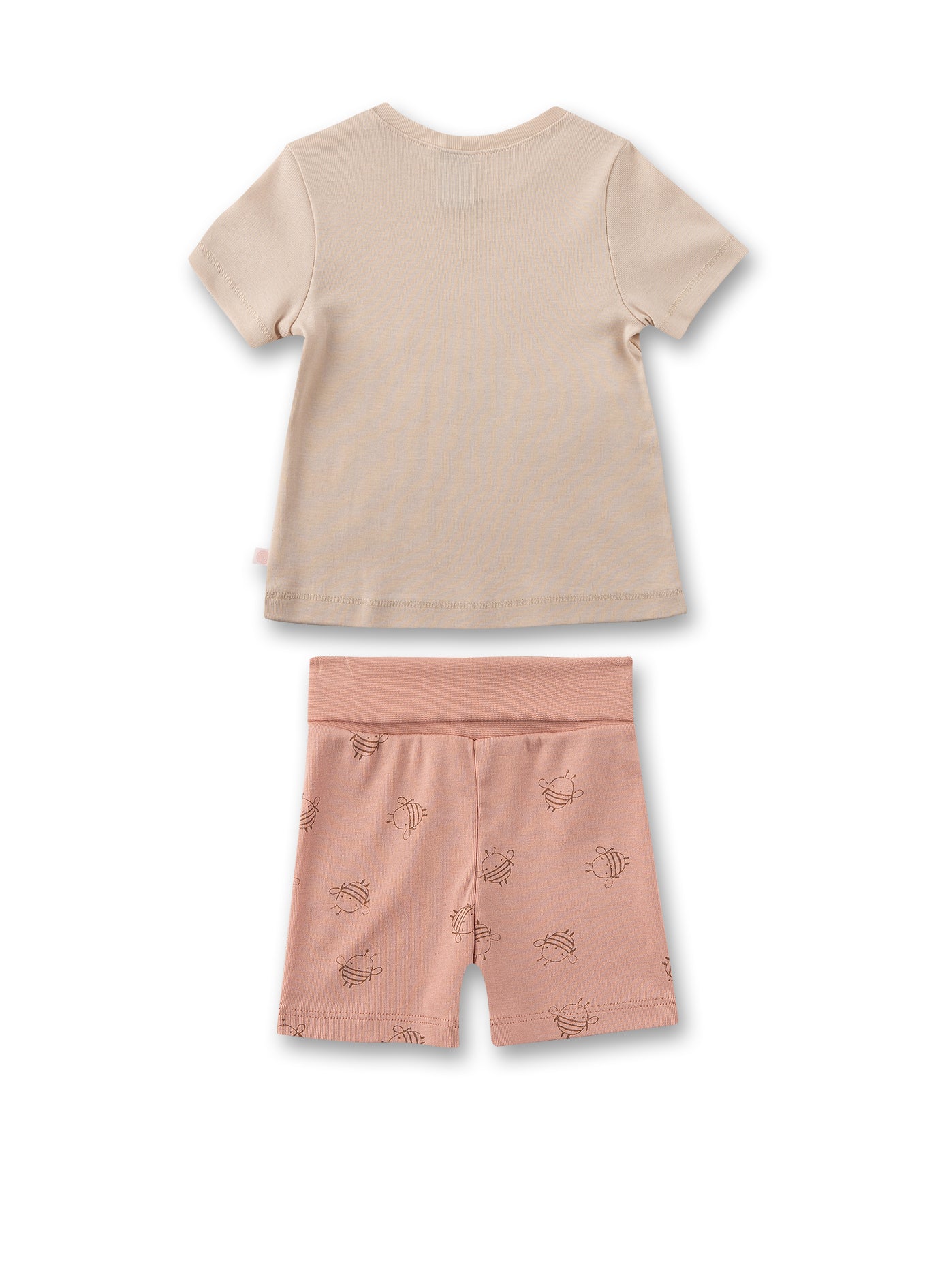 Kurzes sommerliches Nachtwäsche-Set von Sanetta mit Artwork auf dem T-Shirt und süßem Bienen-Allover auf der kurzen Schlafhose