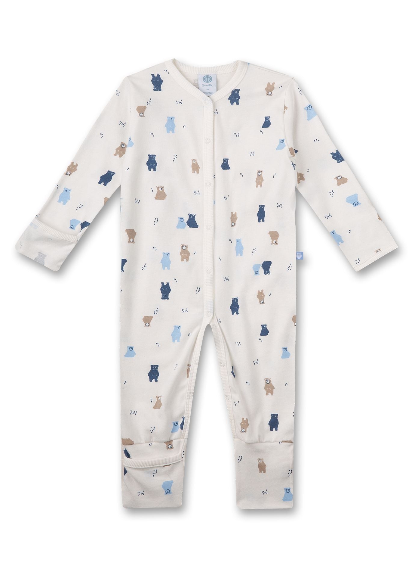 Niedlicher Jungen-Overall von Sanetta mit einem Bären-Allover. - angenehmer Tragekomfort dank einer hochwertigen Velours-Single Qualität aus 100% GOTS zertifizierter Bio Baumwolle - mit praktischer Druckknopfleiste in der Mitte und im Schritt für ein einfaches An- und Ausziehen - Klappfüßchen und -händchen halten bei Bedarf warm - nachhaltig und fair hergestellt in Europa
