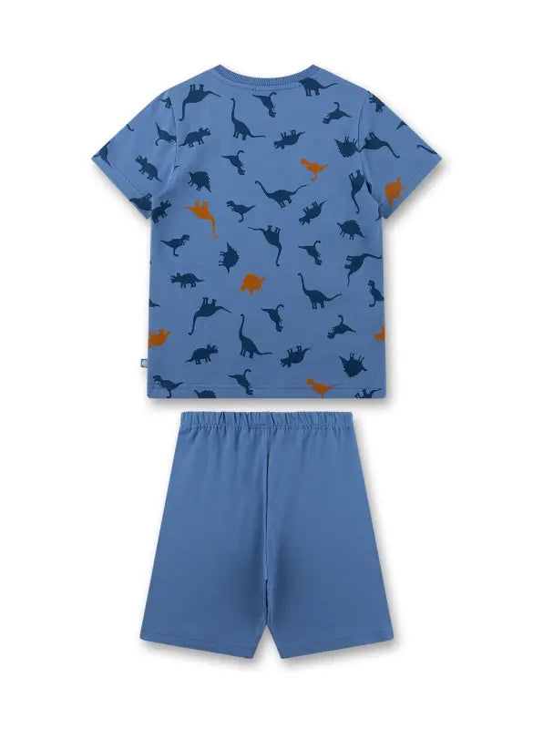 Dieser blaue Schlafanzug von Sanetta begeistert mit einem lustigen Dinosaurier-Motiv und sorgt für süße Träume.