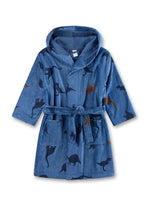 Dieser blaue Bademantel von Sanetta mit lustigem Dinosaurier-Motiv bringt Spaß und Gemütlichkeit in jeden Badetag.