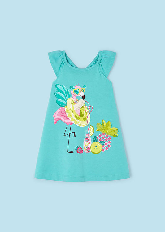 Sommerliches Kleid in grün mit Flamingo von Mayoral