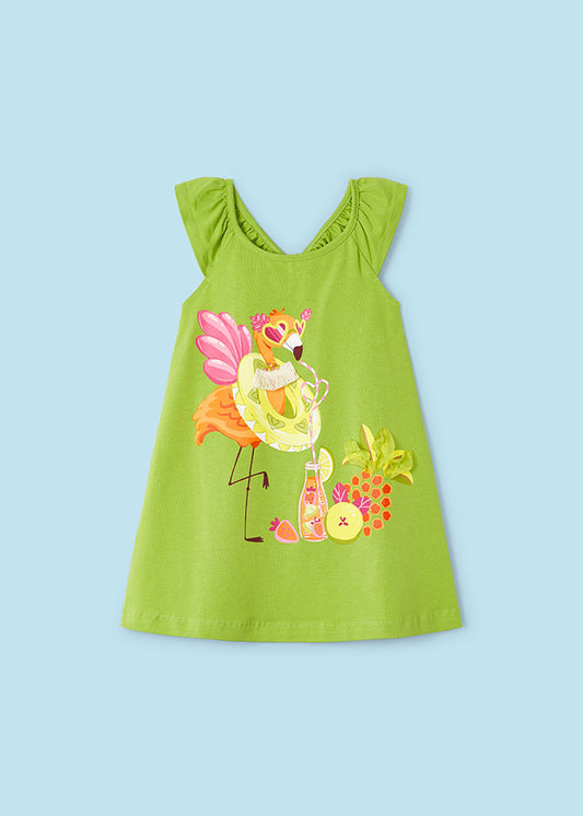Sommerliches Kleid in grün mit Flamingo von Mayoral