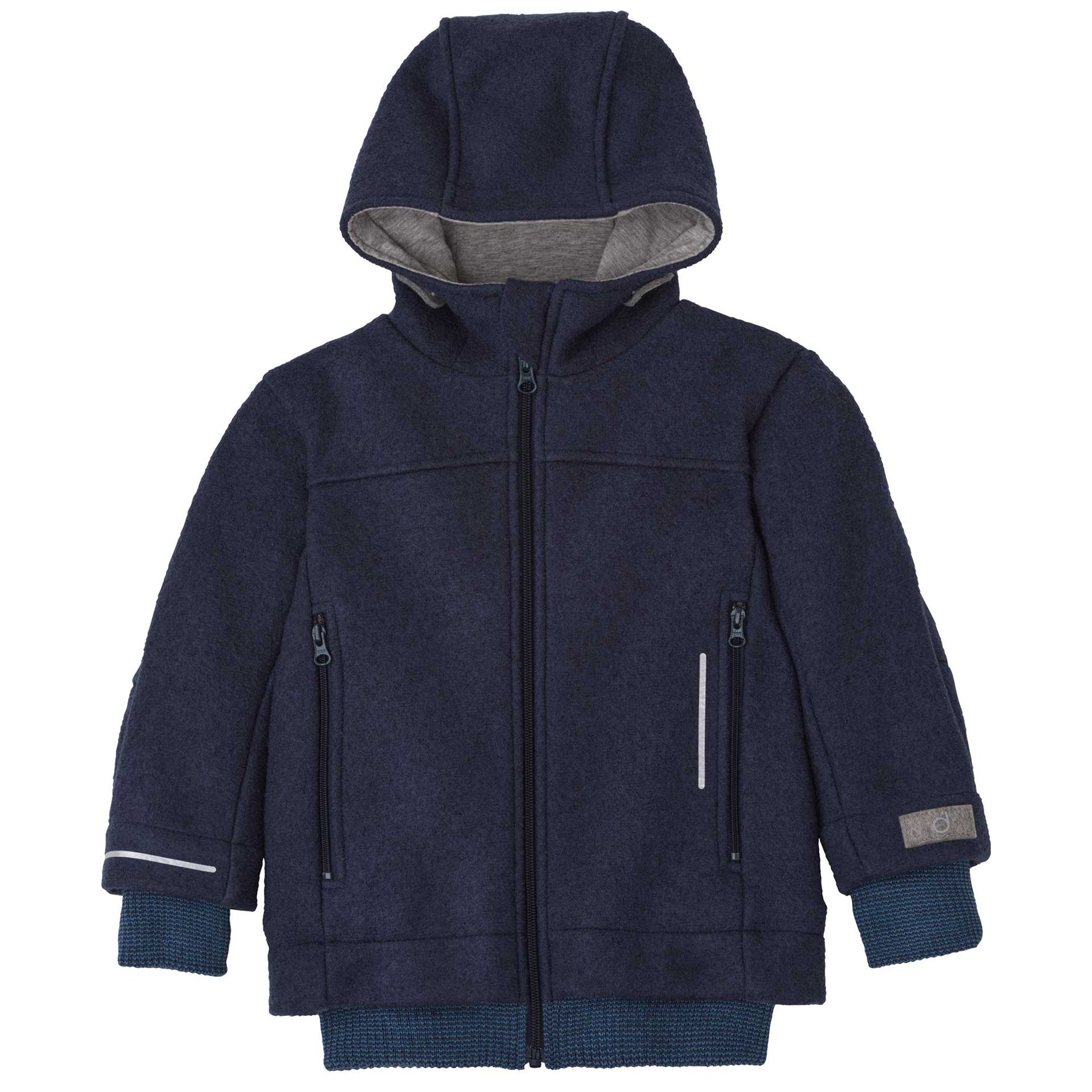 Diese dunkelblaue Outdoor-Jacke aus hochwertiger Schurwolle von Disana bietet zuverlässigen Schutz und Komfort bei jedem Abenteuer im Freien.