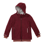 Diese dunkelrote Outdoor-Jacke aus hochwertiger Schurwolle von Disana bietet zuverlässigen Schutz und Komfort bei jedem Abenteuer im Freien.