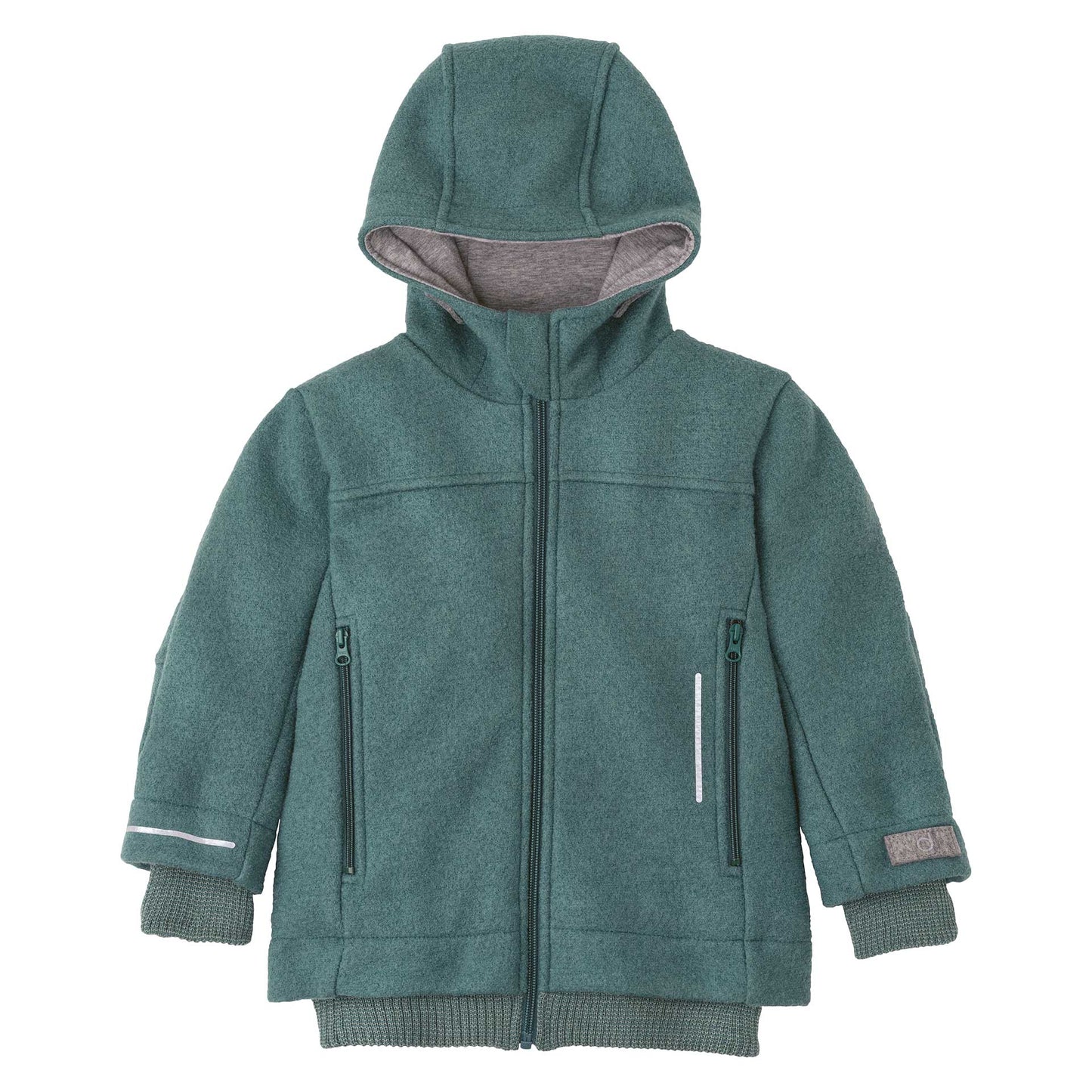 Diese blau-grüne Outdoor-Jacke aus hochwertiger Schurwolle von Disana bietet zuverlässigen Schutz und Komfort bei jedem Abenteuer im Freien.
