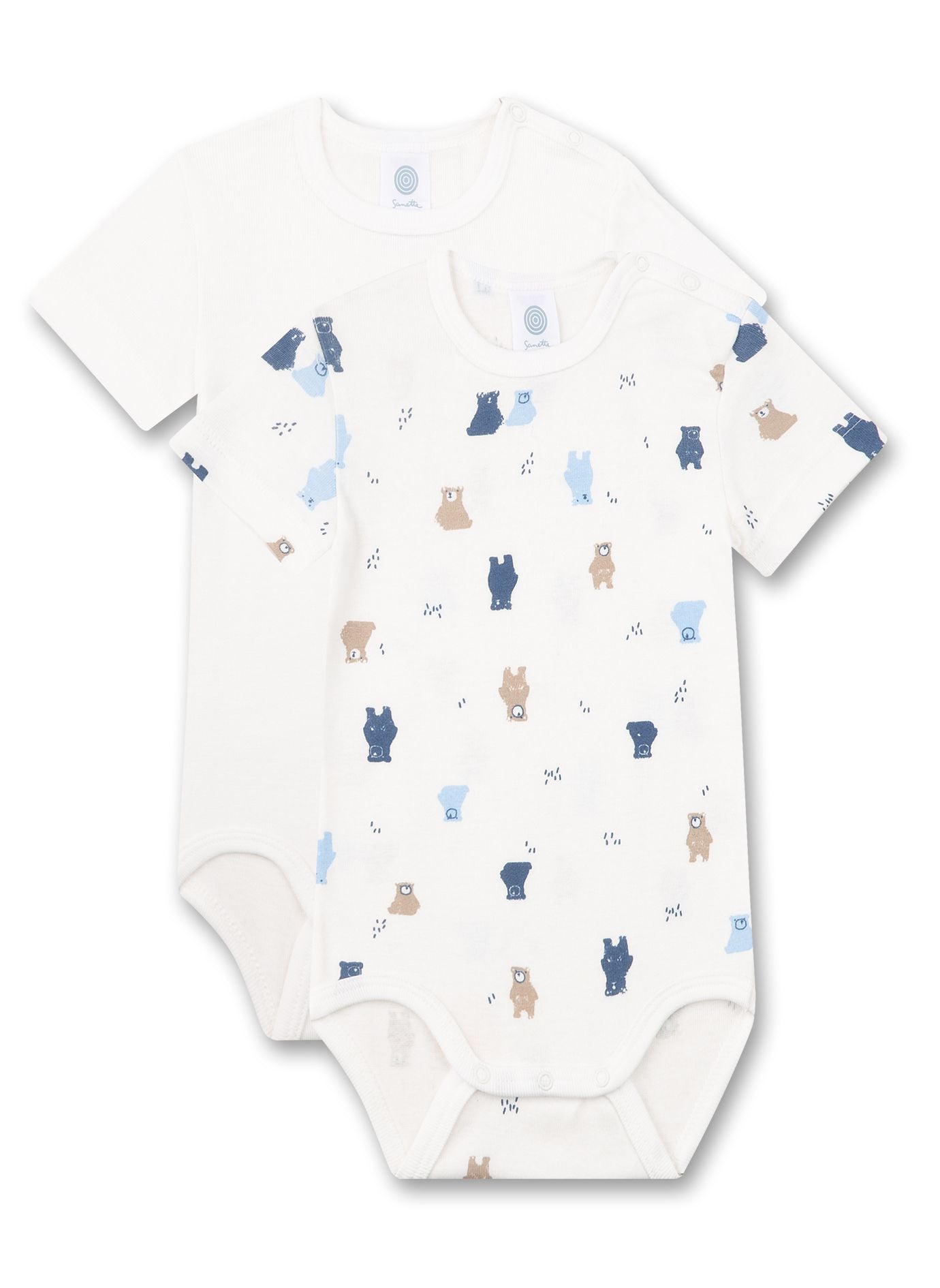 Doppelpack aus Kurzarm-Bodys im Basic-Style in Off-White und im knuffigen Bärchen-Alloverprint von Sanetta. - hochwertige Bio-Baumwolle in einer weichen Feinripp-Qualität gewährleistet eine optimale Atmungsaktivität und Hautverträglichkeit - die Druckknöpfe an der Schulter wie auch im Schrittbereich erleichtern das An- und Ausziehen und das Wickeln - die Bodys im Basic-Style sind vielseitig kombinierbar und ein absolutes Must-have für die Babygrundausstattung - pflegeleicht und trocknerbeständig