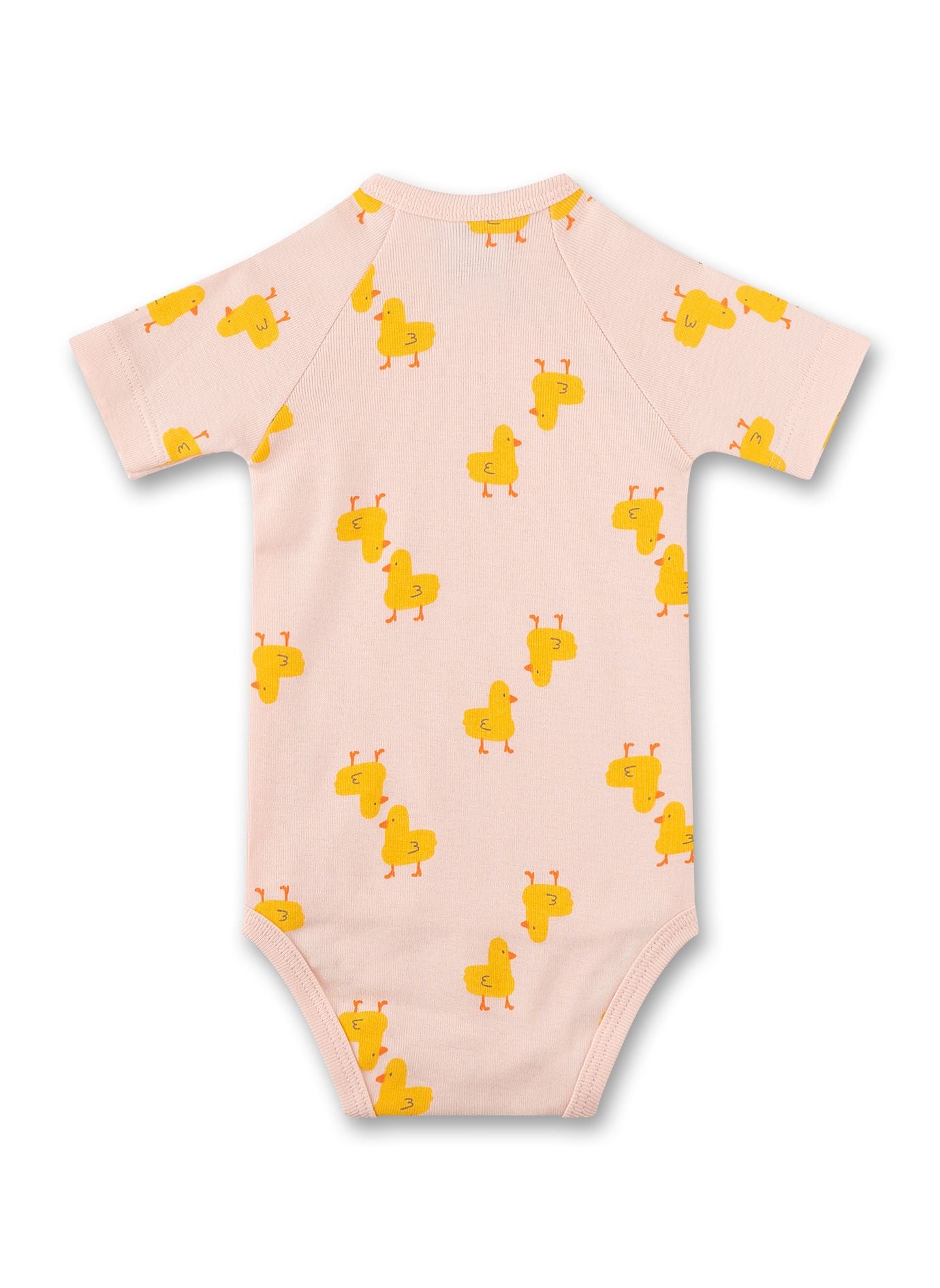 halbarm Wickelbody für kleine Mädchen mit einem Entchen-Alloverprint von Sanetta