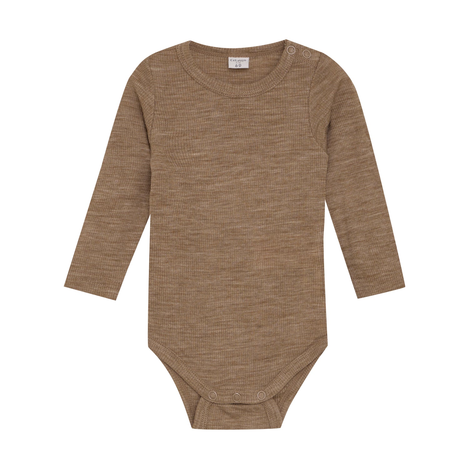 Dieser langärmelige Wollbody in Braun von Celavi bietet angenehme Wärme und Komfort für Ihr Kind.