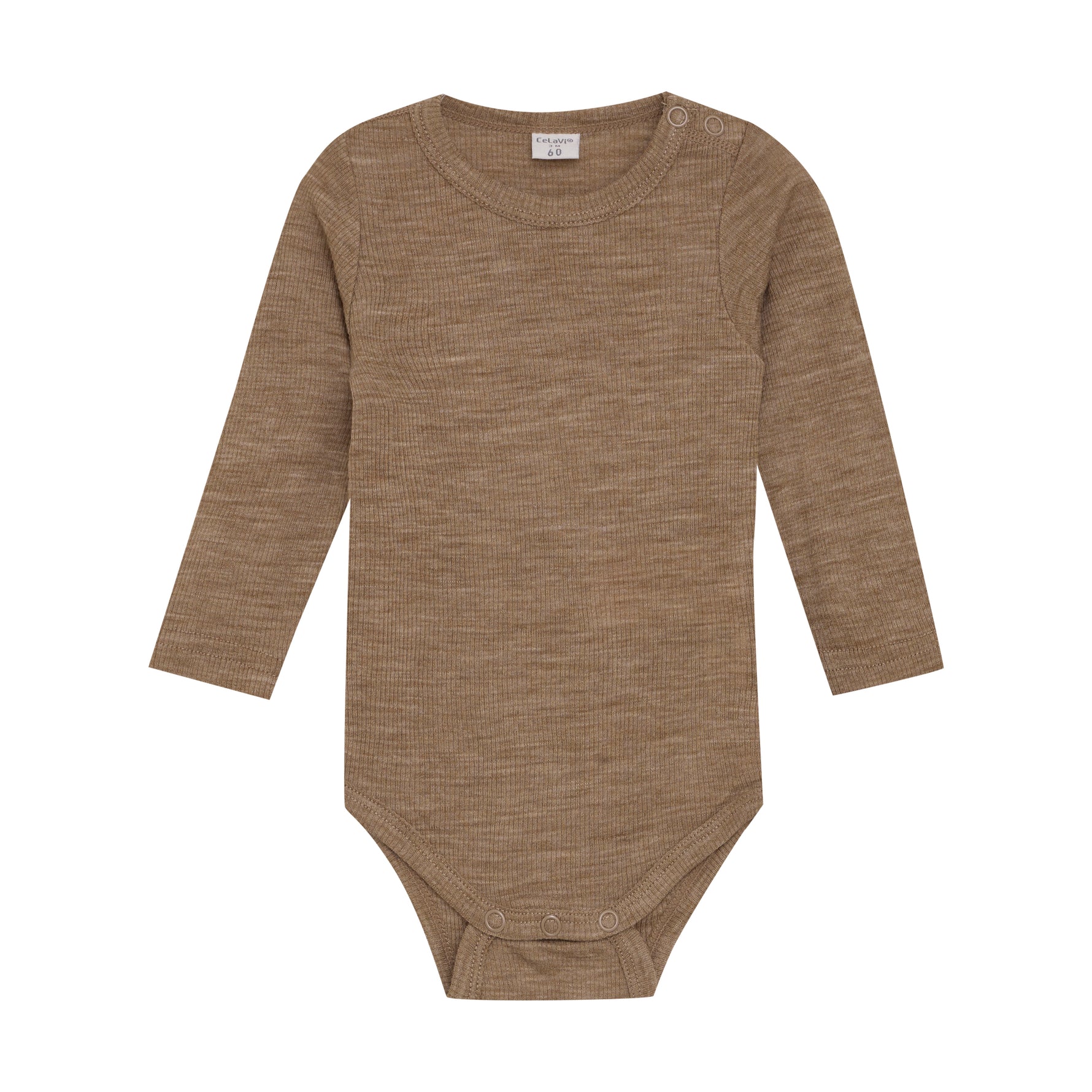 Dieser langärmelige Wollbody in Braun von Celavi bietet angenehme Wärme und Komfort für Ihr Kind.