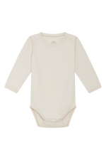 Weißer Langarm-Body aus hochwertiger Wolle von Hust & Claire, der Komfort und Wärme perfekt vereint.