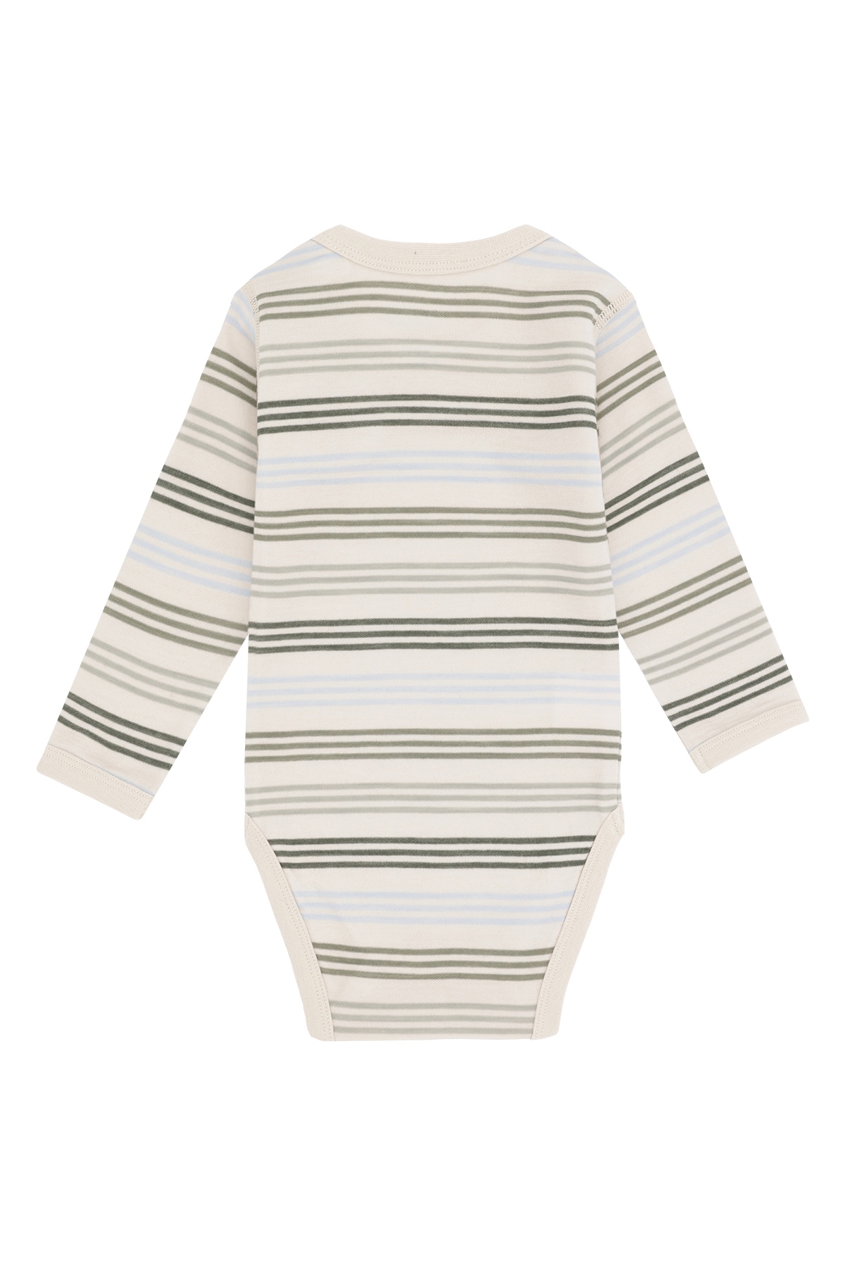 Weißer Langarm-Body mit grünen und blauen Streifen von Hust & Claire, der Komfort und Stil vereint.