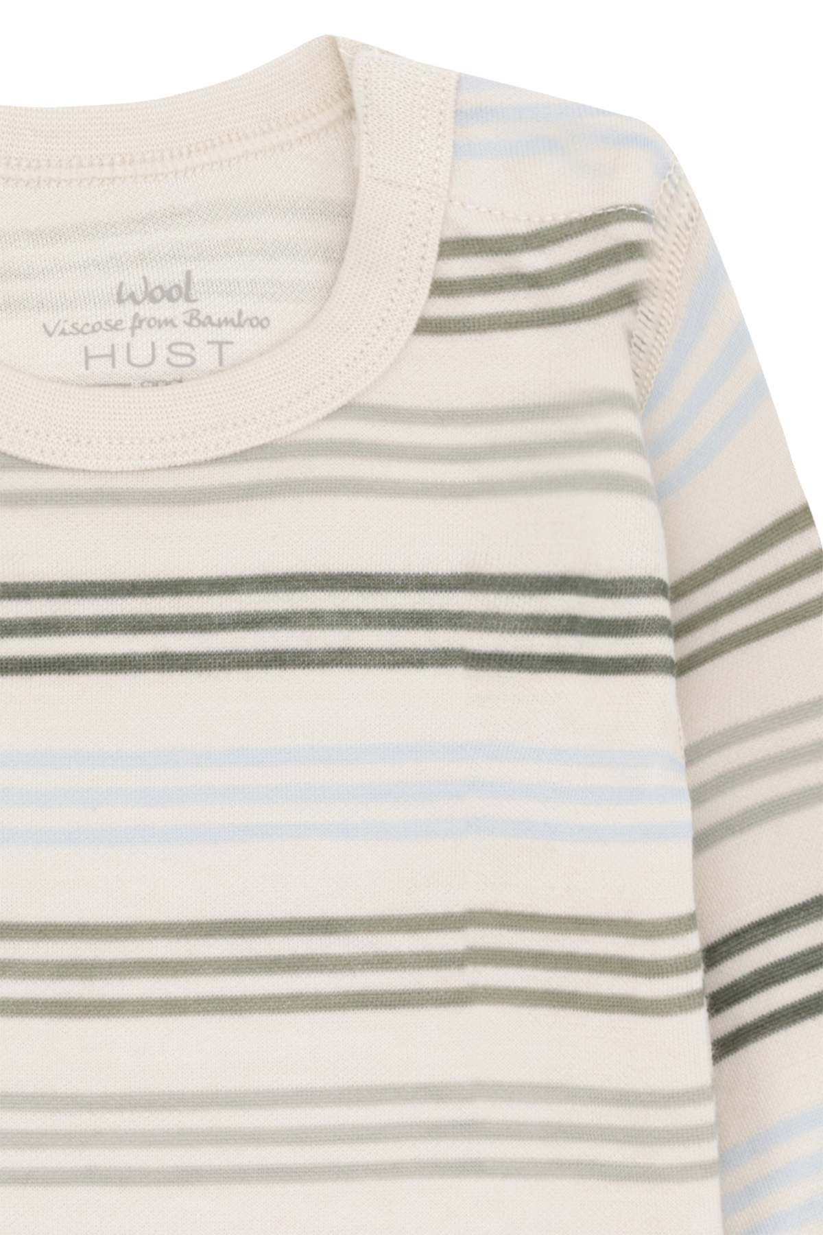 Weißer Langarm-Body mit grünen und blauen Streifen von Hust & Claire, der Komfort und Stil vereint.