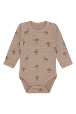 Dieser langärmlige Body von Hust & Claire in Beige besticht durch ein charmantes Straußenmuster und bietet Ihrem Kind angenehmen Tragekomfort.