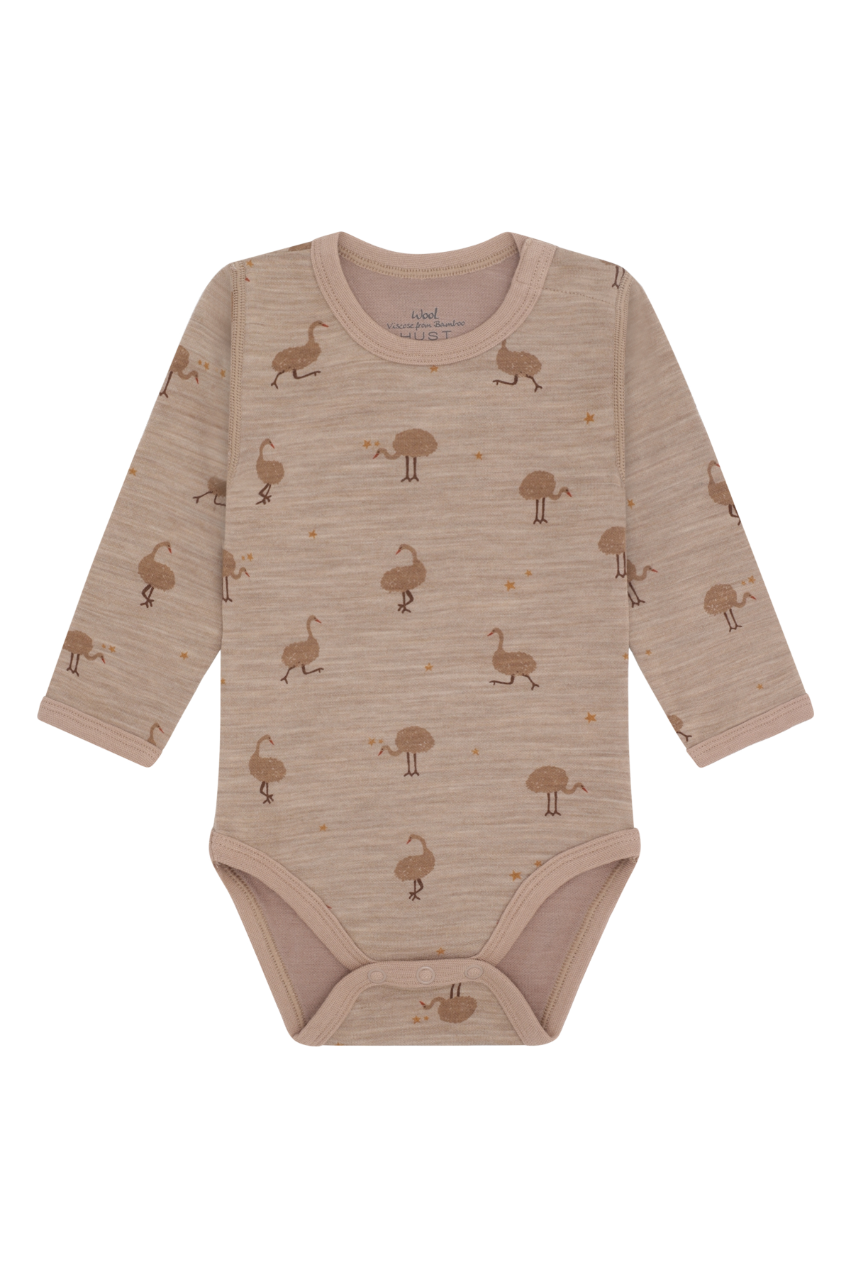 Dieser langärmlige Body von Hust & Claire in Beige besticht durch ein charmantes Straußenmuster und bietet Ihrem Kind angenehmen Tragekomfort.