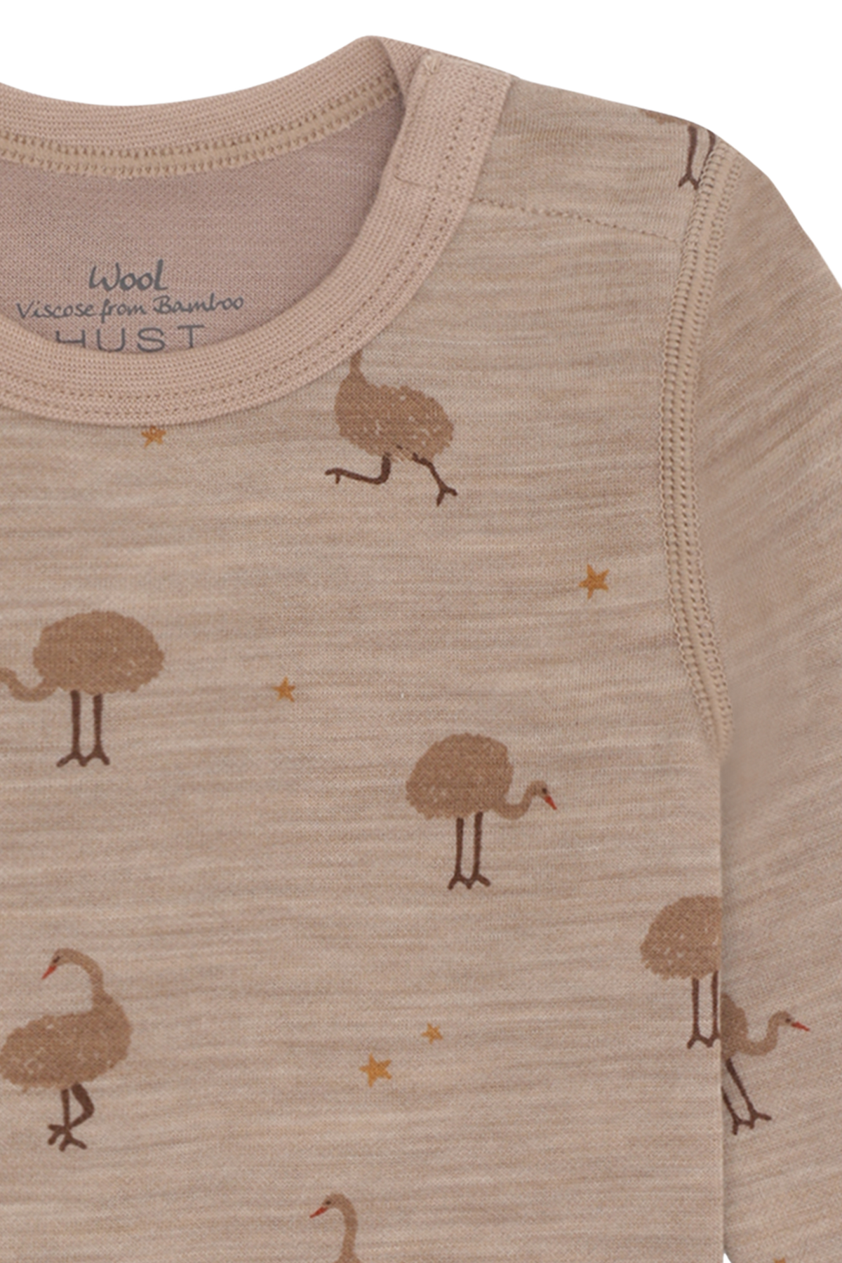 Dieser langärmlige Body von Hust & Claire in Beige besticht durch ein charmantes Straußenmuster und bietet Ihrem Kind angenehmen Tragekomfort.