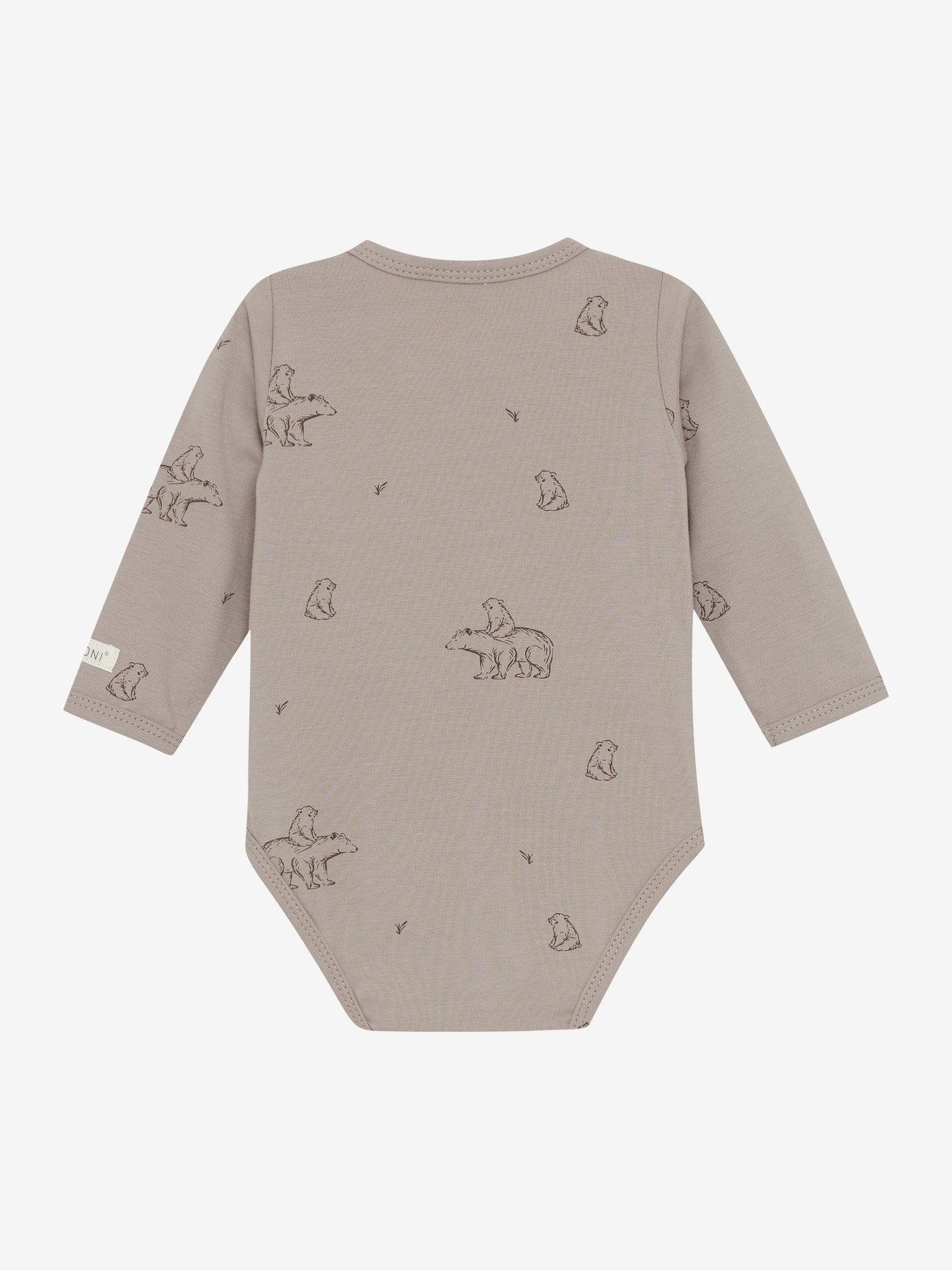 Der langärmlige Wickelbody von Fixoni in Beige überzeugt mit einem charmanten Bärenmotiv und bietet angenehmen Tragekomfort für Ihr Baby.