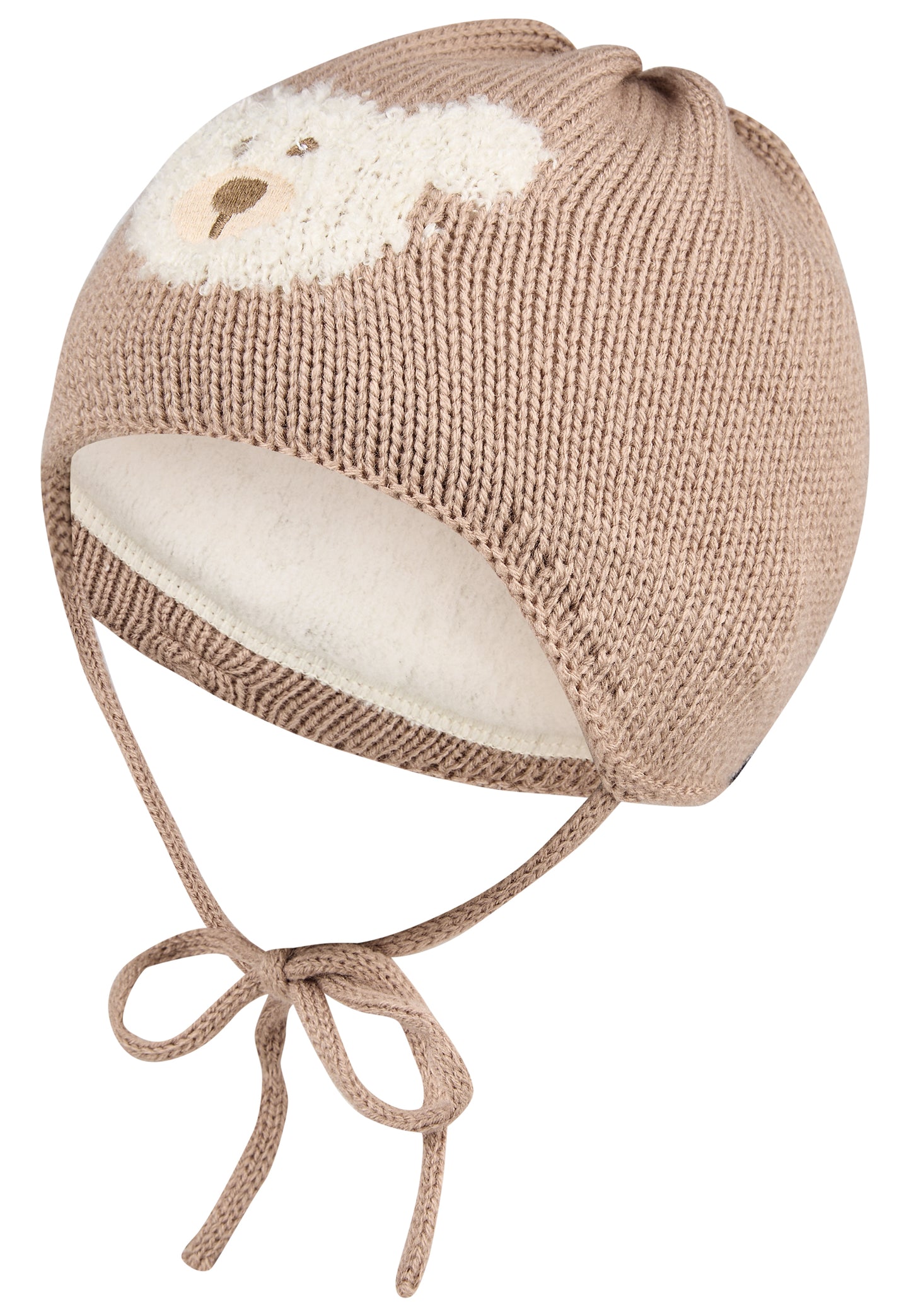 Diese braune Strickmütze von Sterntaler besticht durch ein weißes Bärenmotiv und sorgt für warmen Komfort mit einem charmanten Look.