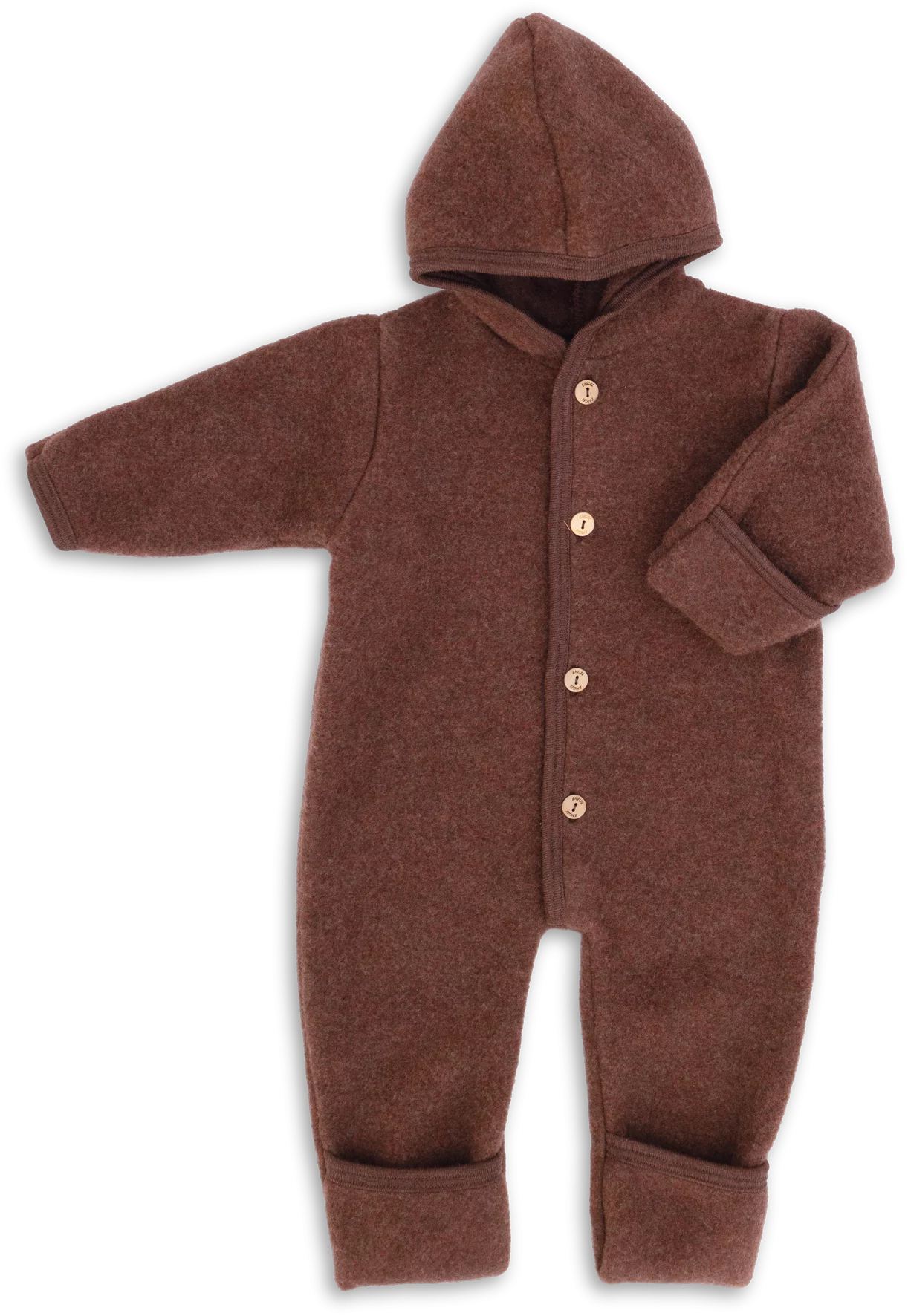 Der Baby-Fleeceoverall von Engel aus 100% Bio-Merinoschurwolle mit Kapuze hält rundum kuschelig warm. Bein- und Armenden lassen sich dank der Umschläge praktisch über die kleinen Hände und Füße stülpen. So ist der Nachwuchs bestens vor der Kälte geschützt. Wenn die Umschläge nicht übergestülpt werden, wächst der Overall wunderbar mit.