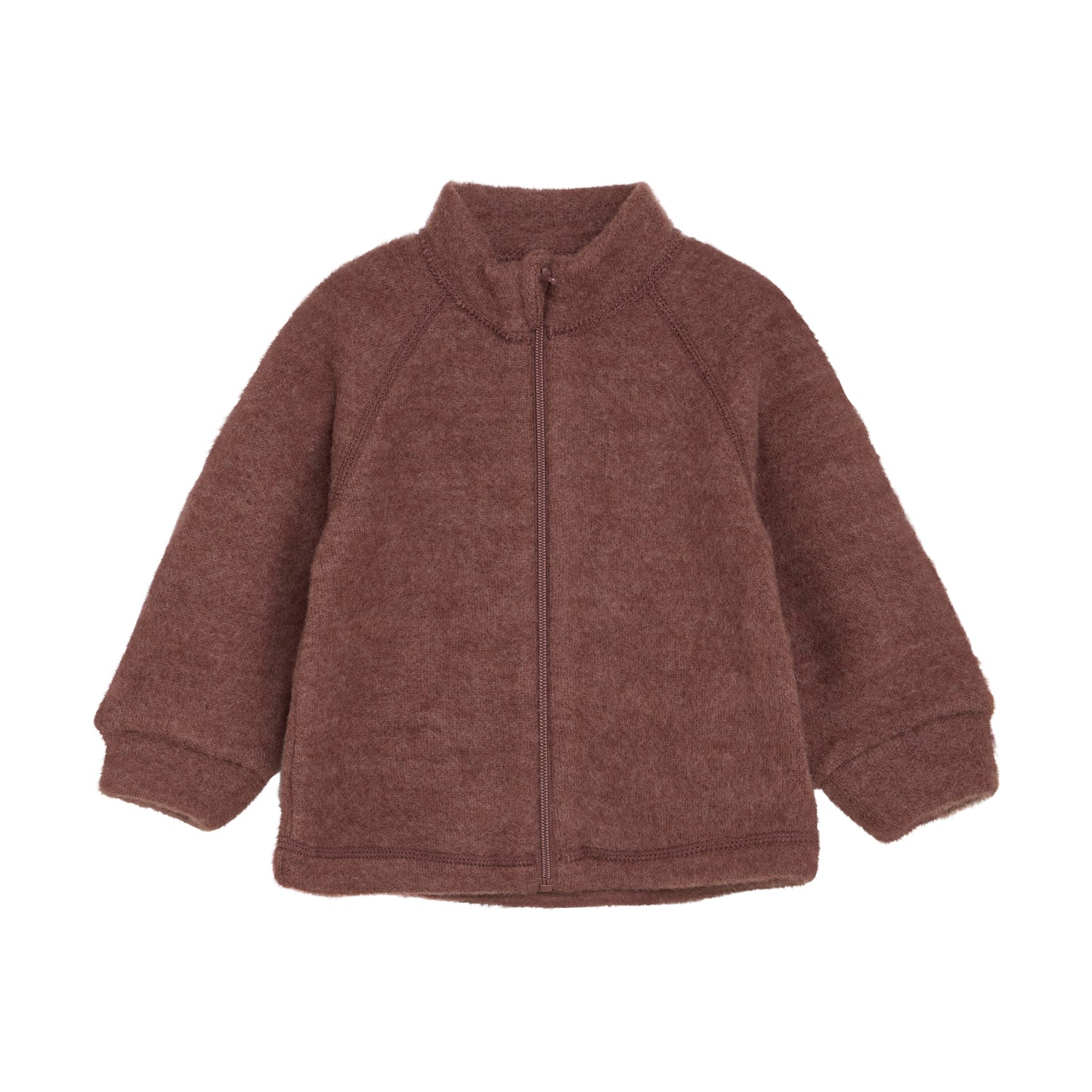 Die rot-braune Wolljacke von Celavi bietet optimalen Schutz und Komfort an kalten Tagen.