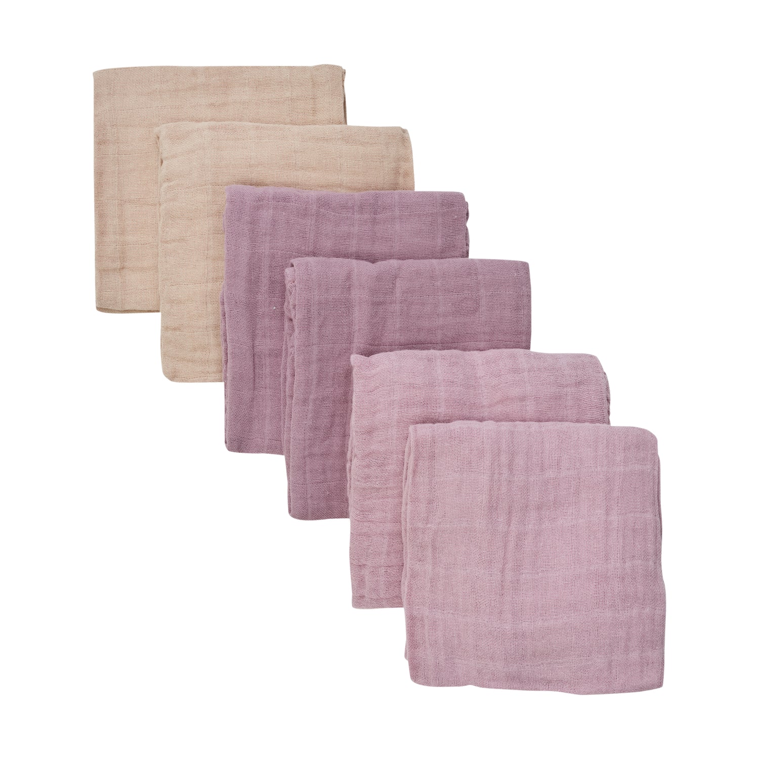 Muslin-Tücher von PIPPI in einer Auswahl an verschiedenen Lilatönen – weich, vielseitig und ideal für den täglichen Gebrauch.