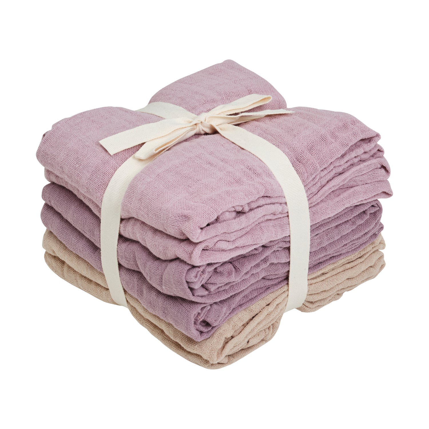 Muslin-Tücher von PIPPI in einer Auswahl an verschiedenen Lilatönen – weich, vielseitig und ideal für den täglichen Gebrauch.