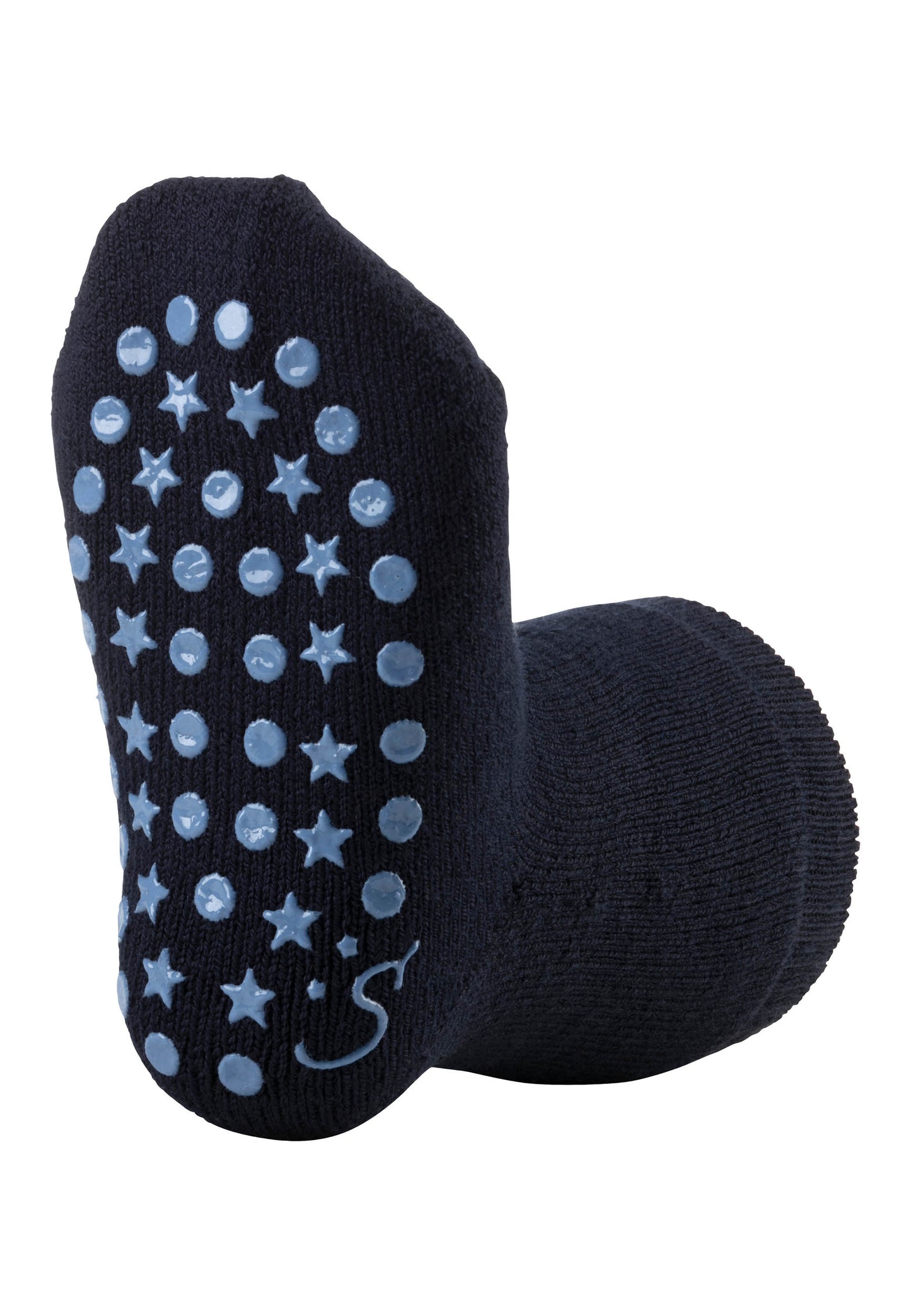 Diese dunkelblauen ABS-Socken von Sterntaler bieten sicheren Halt und angenehmen Tragekomfort.