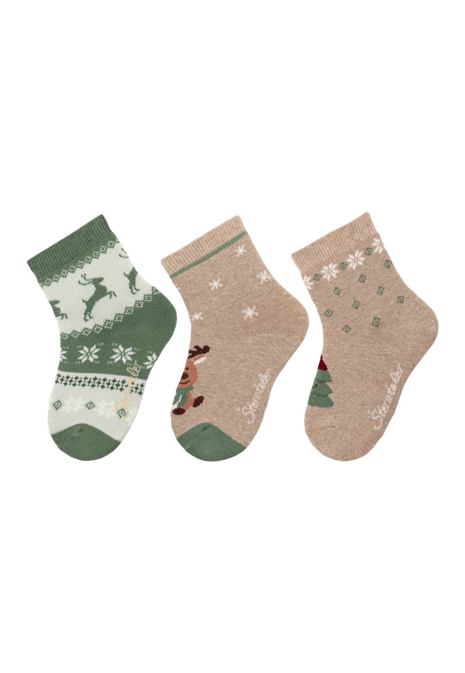 Dieses 3er-Set Weihnachtsstrümpfe von Sterntaler bringt festliche Stimmung und Komfort in Ihre Wintergarderobe.