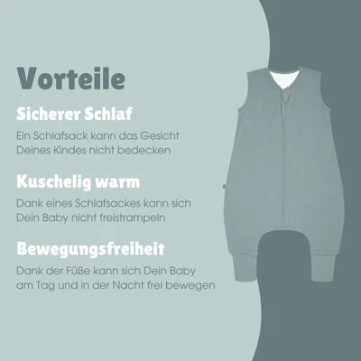 Der Schlafsack aus 100% Bio-Baumwolle mit 1.0 TOG hält Dein Baby warm, leicht und atmungsaktiv. Er bietet maximale Bewegungsfreiheit und sorgt für sicheren Schlaf, da das Gesicht frei bleibt und der Schlafsack nicht verrutschen kann. Der Komfort-Reißverschluss schützt das Kinn, während weiche Abschlüsse am Hals und den Armen für angenehmes Tragegefühl sorgen. Ideal für ruhige Nächte und entspanntes Träumen.