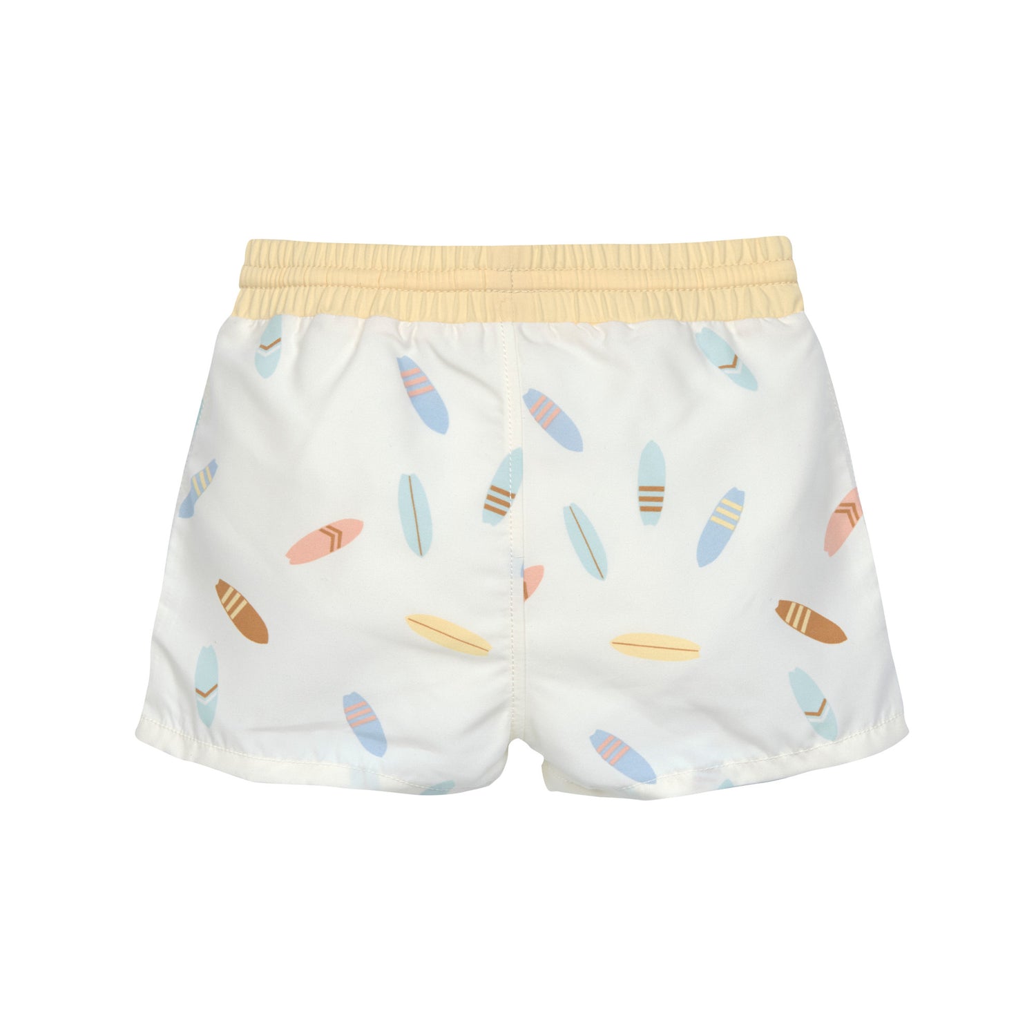 Die kurze Baby Badehose in Weiß mit Surfboard Print sorgt dank der integrierten Schwimmwindel, des breiten Bundes und der nahtlosen Verarbeitung im Inneren für ein angenehmes Tragegefühl und Badespaß. Geeignet von 7 Monaten bis 3 Jahren.