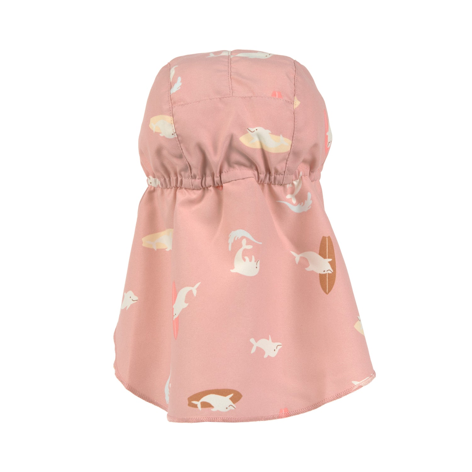 Der rosa Baby Sonnenhut mit extra langem Nackenschutz und UV-Schutz 80 schützt den Kopf, Nacken und die Augen von Babys und Kleinkindern. Das niedliche Delphin-Design und das schnelltrocknende Obermaterial sorgen für unbeschwerte Sommertage.