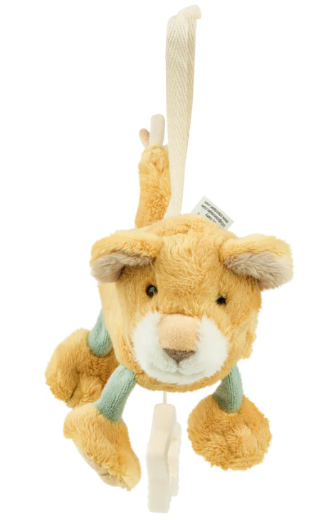 Die Spieluhr Löwe Leo ist eine weiche Einschlafhilfe für Babys. Sie spielt eine sanfte Melodie und hat ein herausnehmbares Spielwerk für einfache Reinigung. Mit Bändern lässt sie sich sicher an Bettchen oder Kinderwagen befestigen. Das niedliche Löwen-Design macht sie zum idealen Begleiter für ruhige Schlafmomente.
