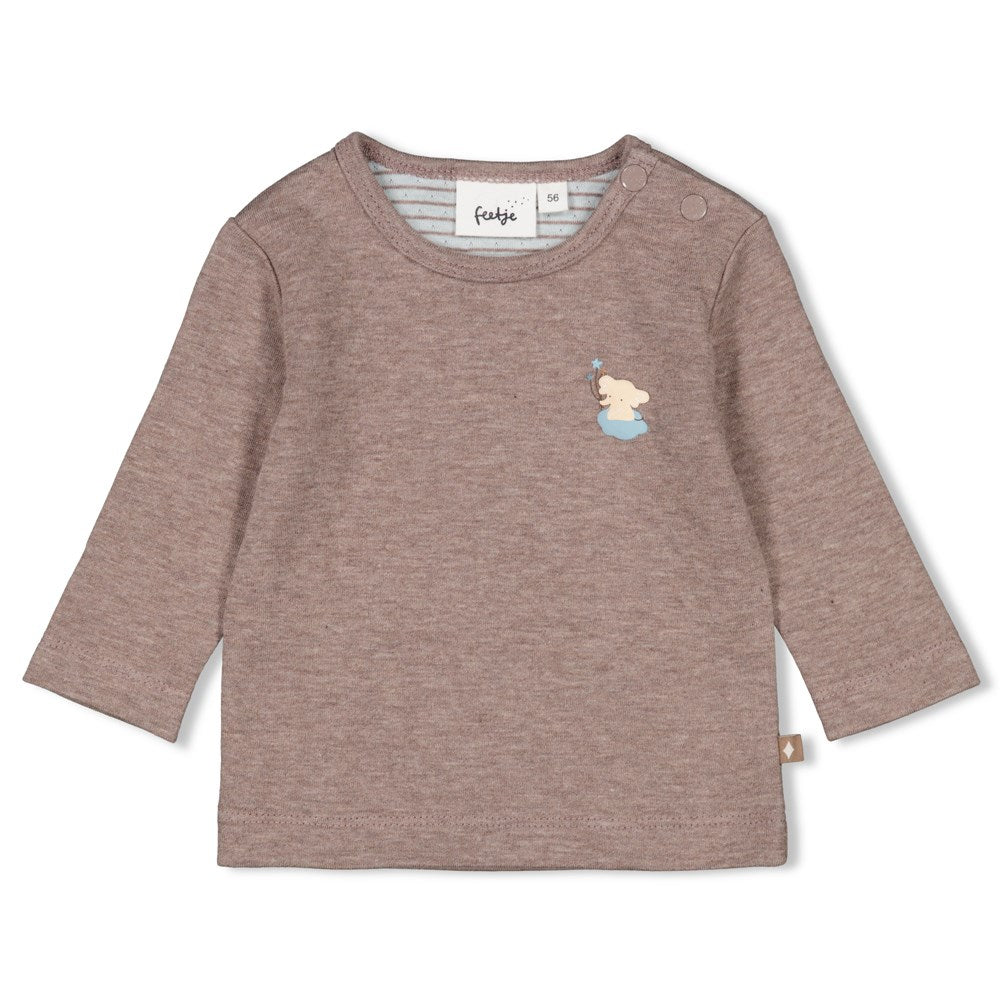 braunmeliertes Langarmshirt mit kleinem Elefanten