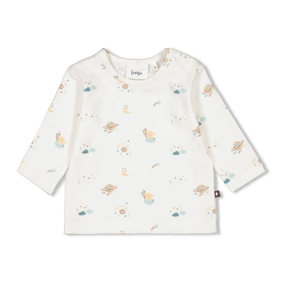 weißes Langarmshirt mit Weltallmuster